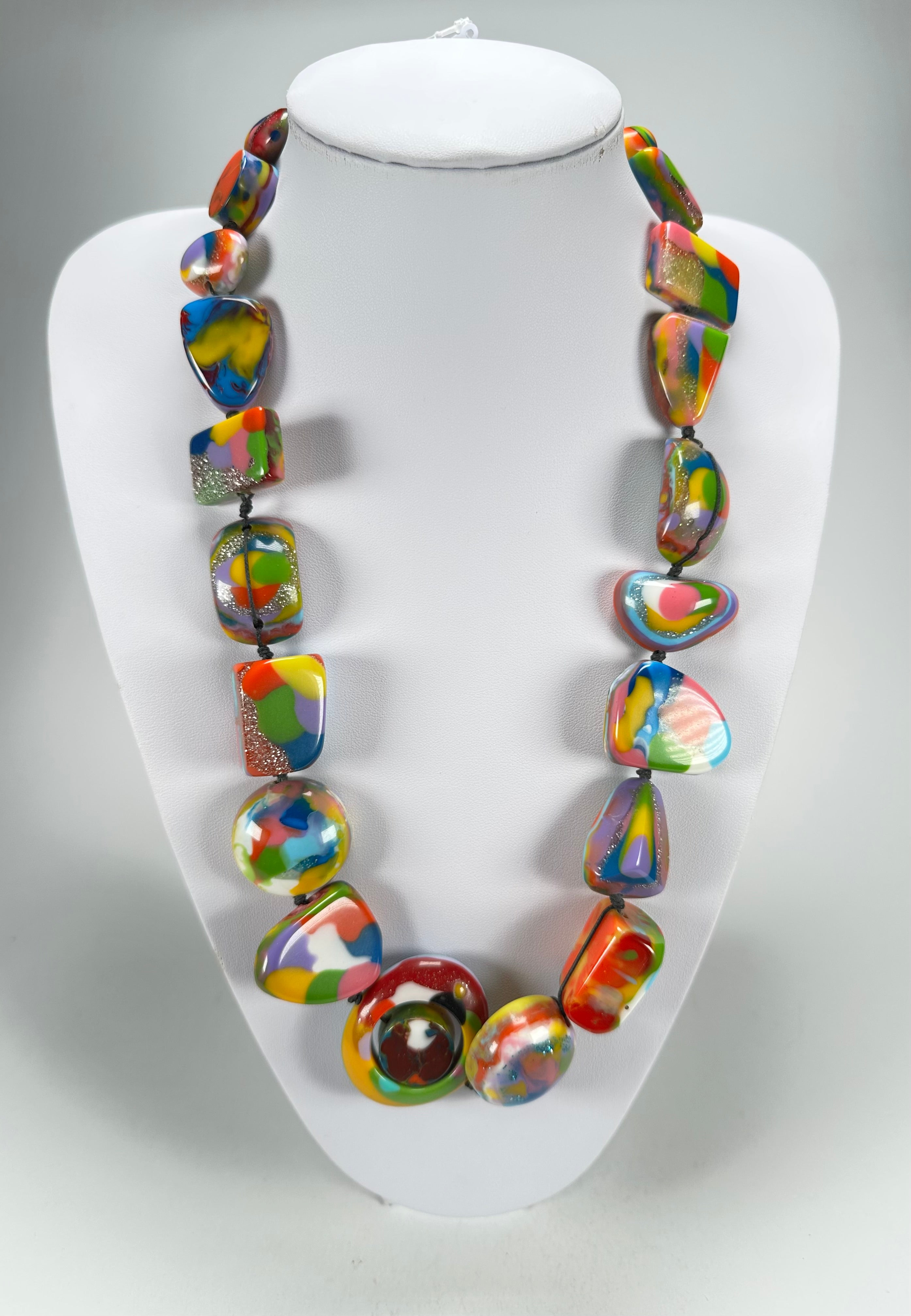 Jackie Brazil "Indiana" Kandinsky Multi-Bead Medium Resin 70cm Necklace ( N0033 )