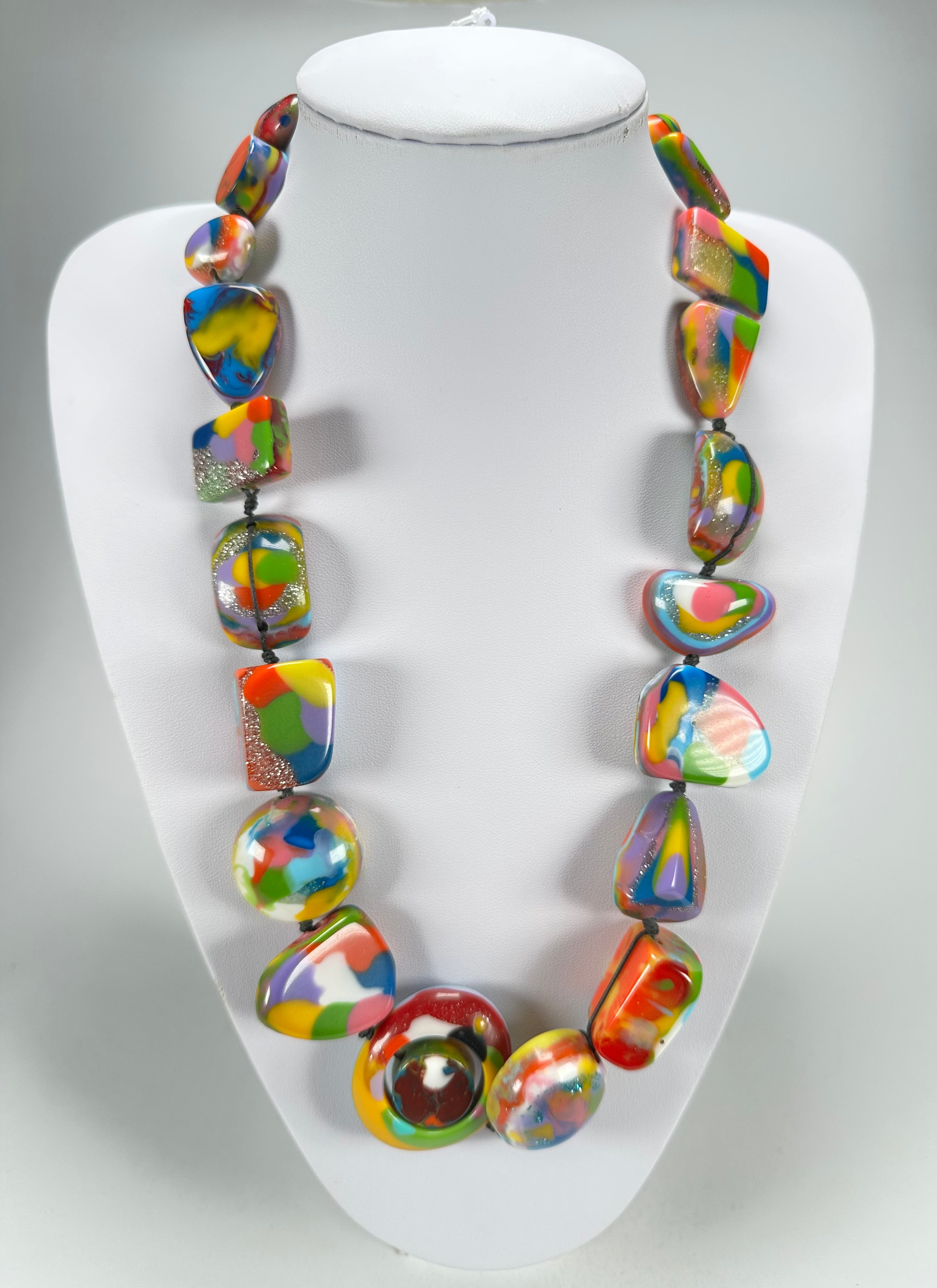 Jackie Brazil "Indiana" Kandinsky Multi-Bead Medium Resin 70cm Necklace ( N0033 )