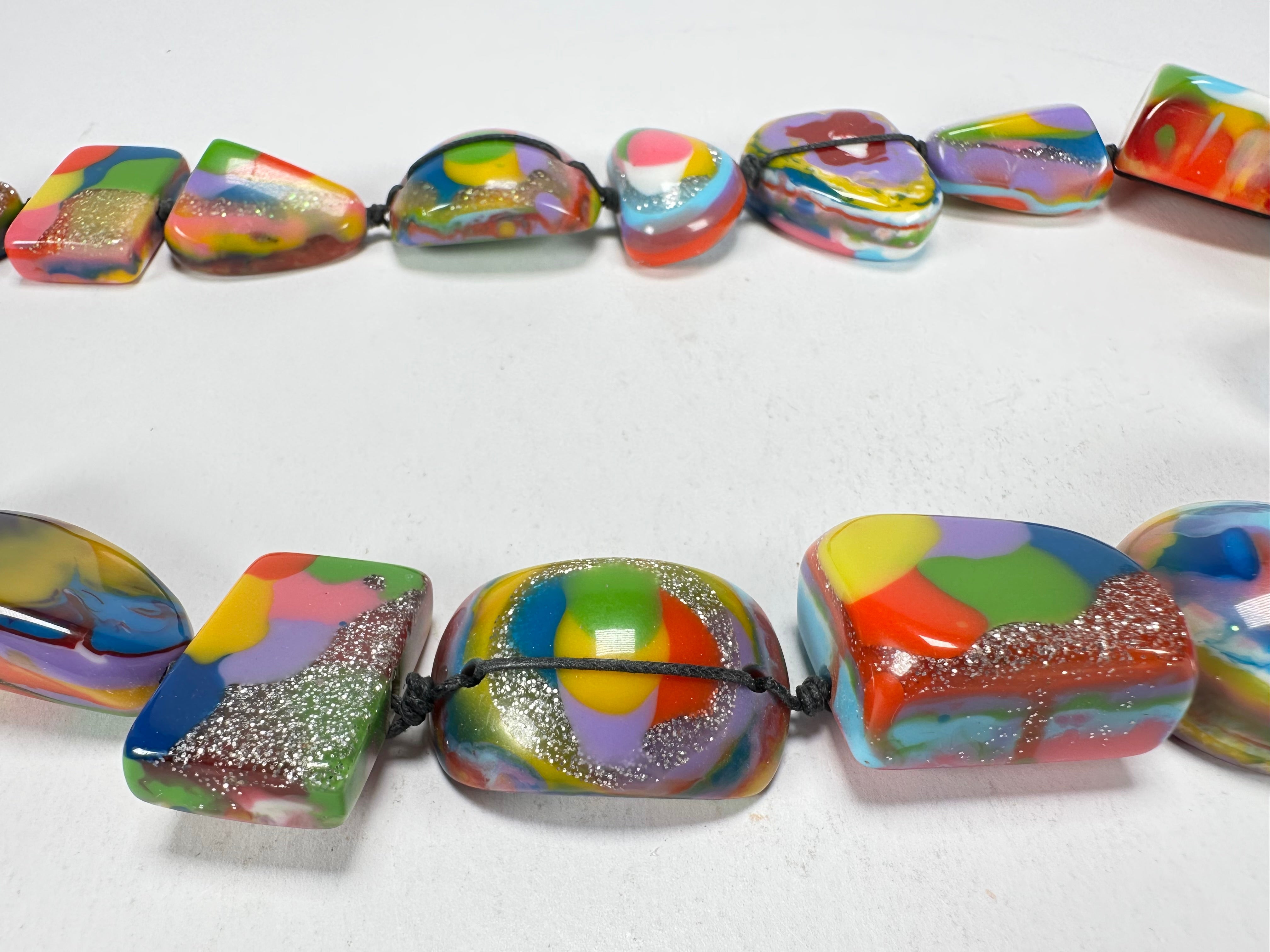 Jackie Brazil "Indiana" Kandinsky Multi-Bead Medium Resin 70cm Necklace ( N0033 )