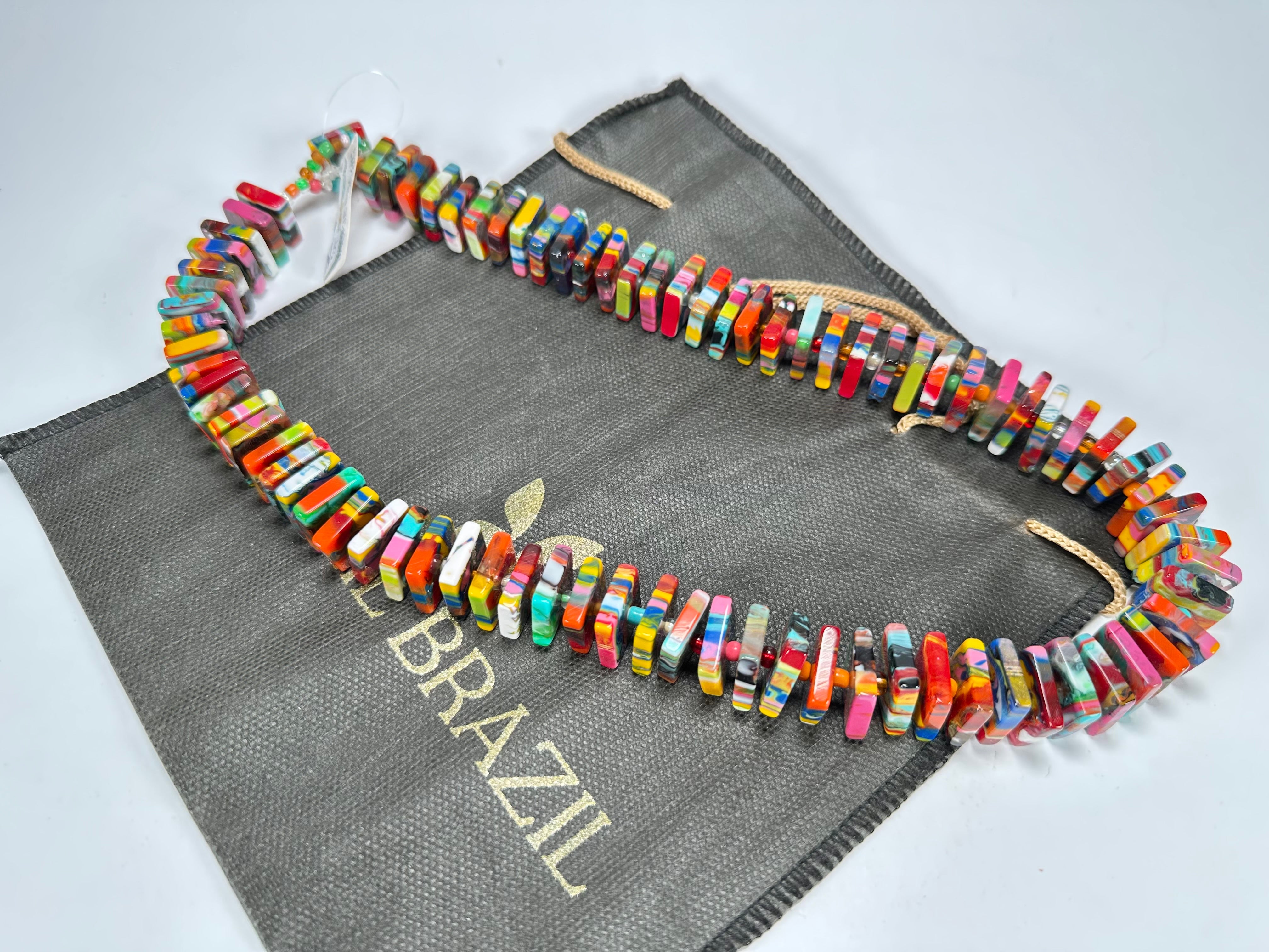 Jackie Brazil "Patricia" Kandinsky Liquorice Squares & Beads 55cm Necklace ( N0025 )