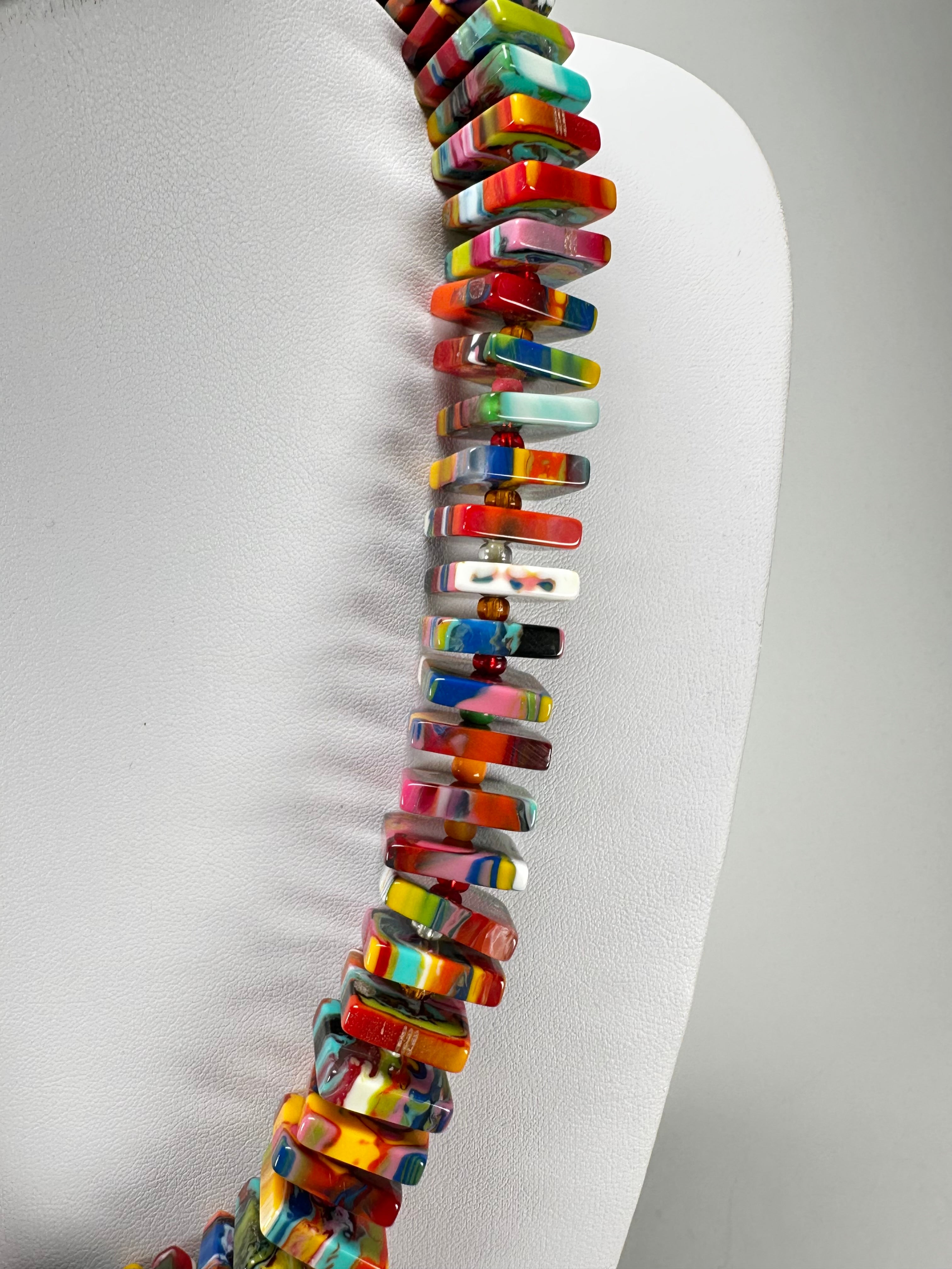 Jackie Brazil "Patricia" Kandinsky Liquorice Squares & Beads 55cm Necklace ( N0025 )