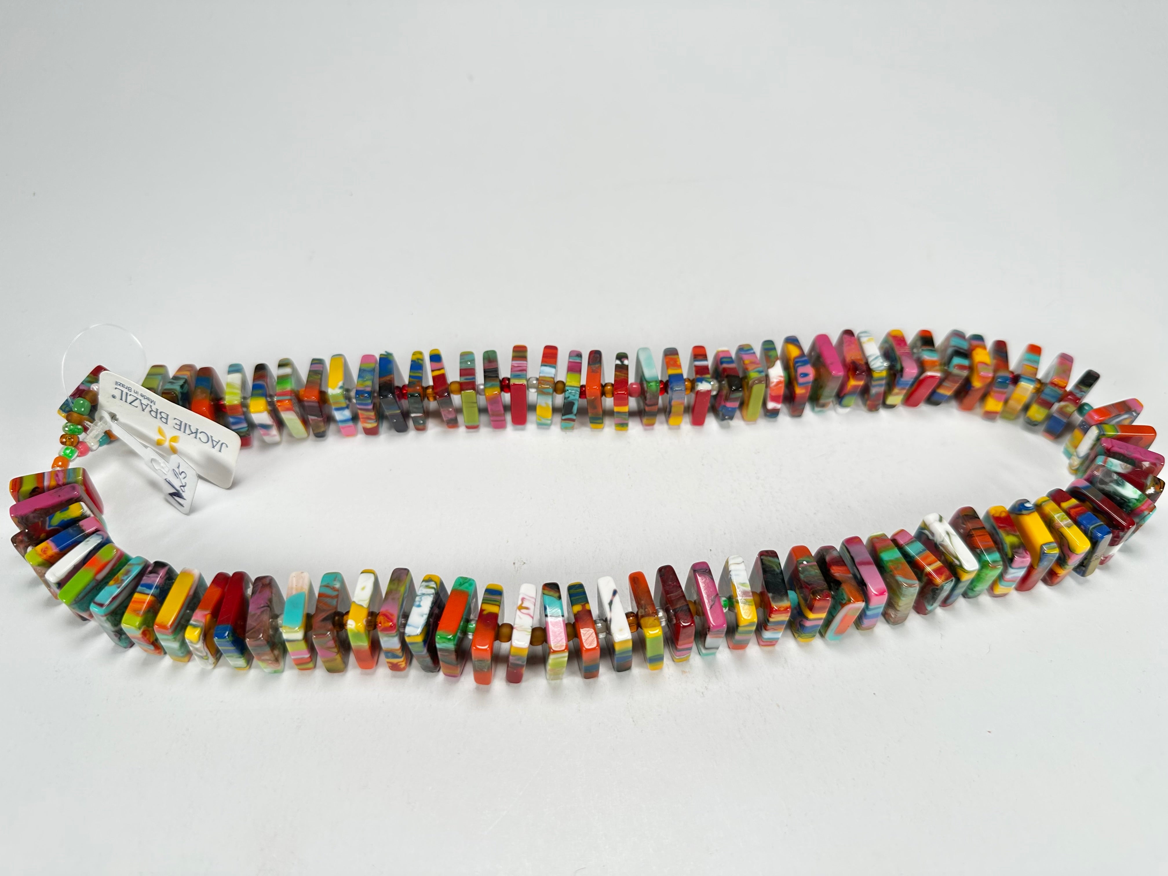 Jackie Brazil "Patricia" Kandinsky Liquorice Squares & Beads 55cm Necklace ( N0025 )
