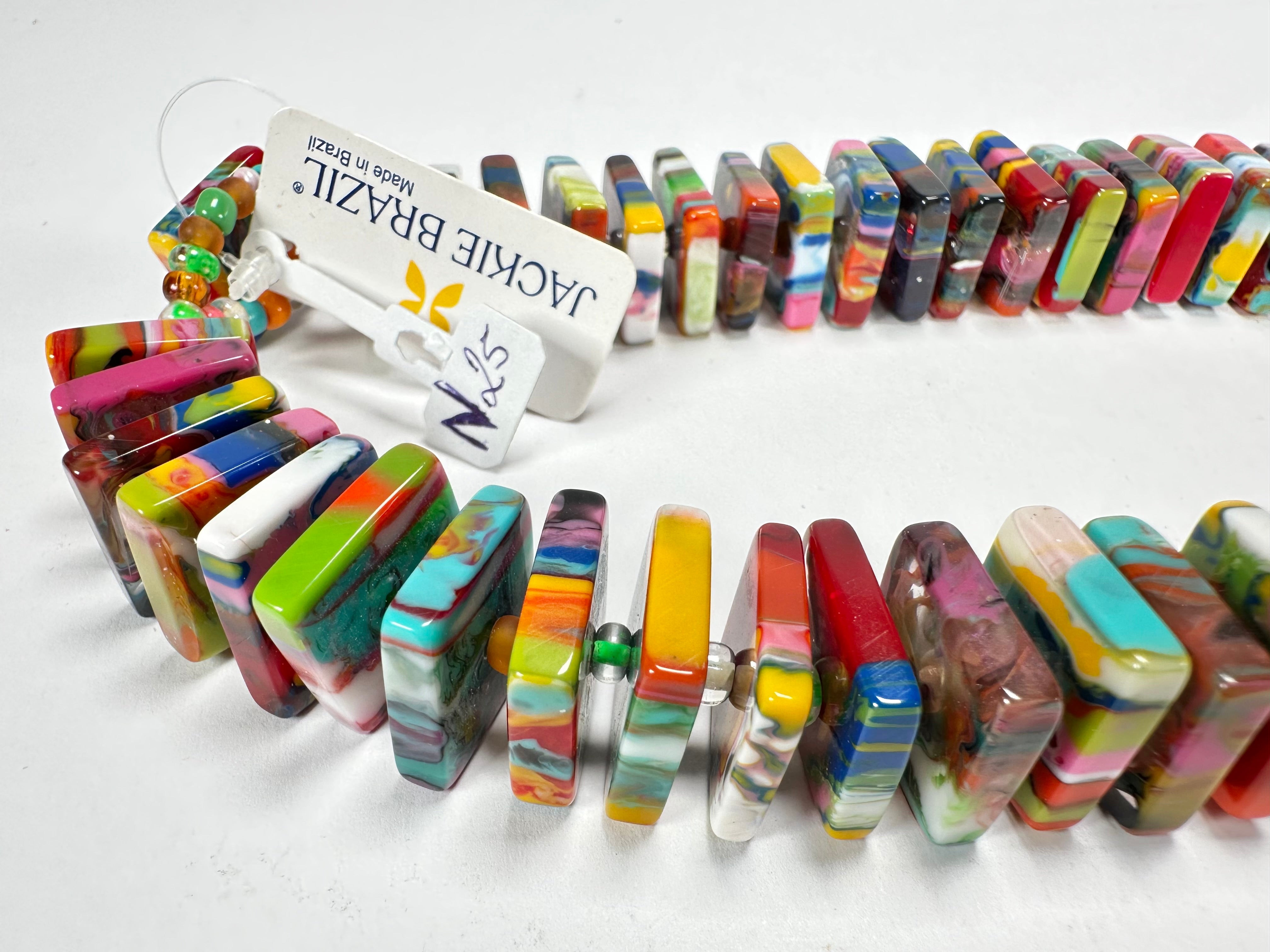 Jackie Brazil "Patricia" Kandinsky Liquorice Squares & Beads 55cm Necklace ( N0025 )