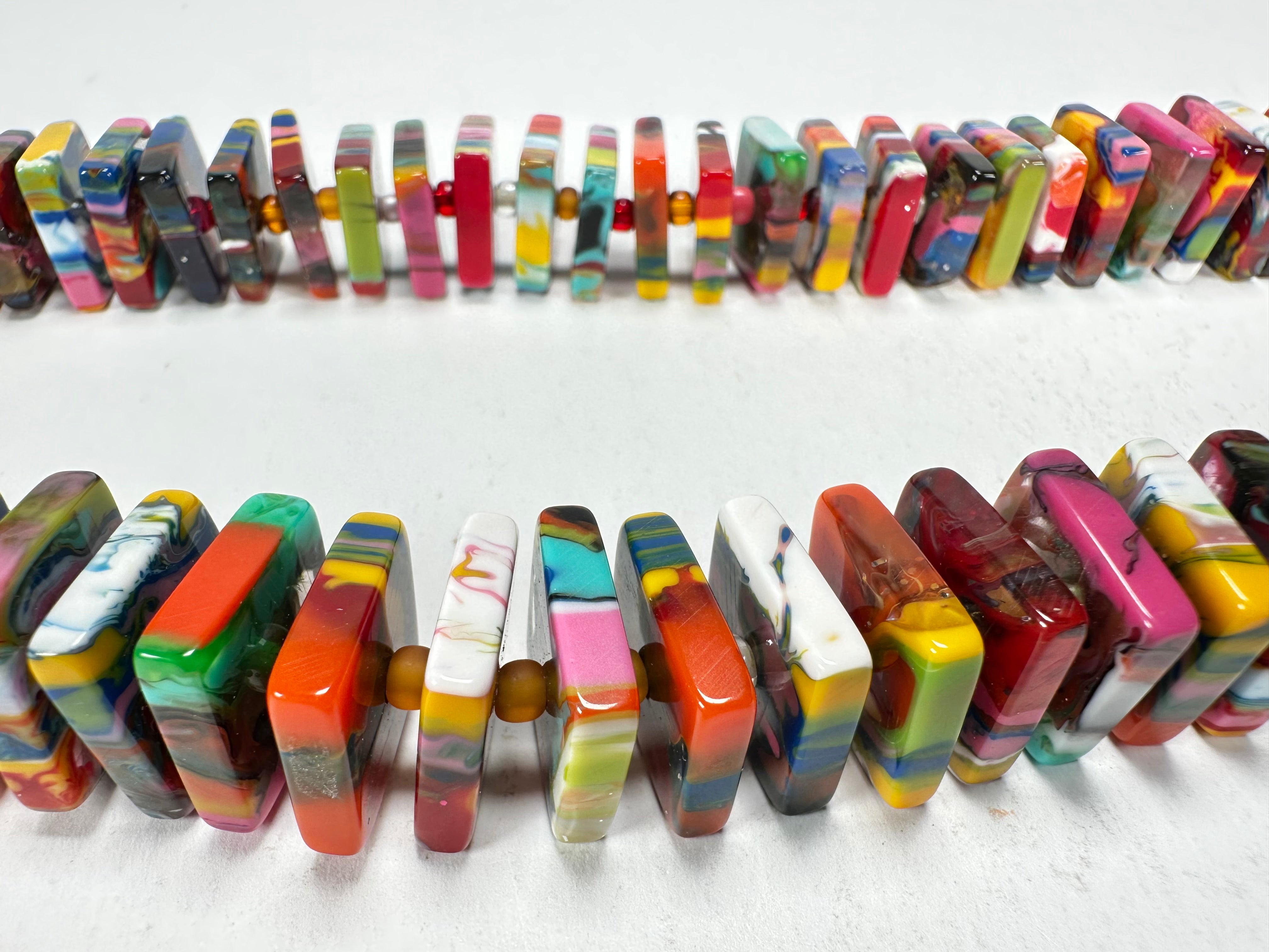 Jackie Brazil "Patricia" Kandinsky Liquorice Squares & Beads 55cm Necklace ( N0025 )