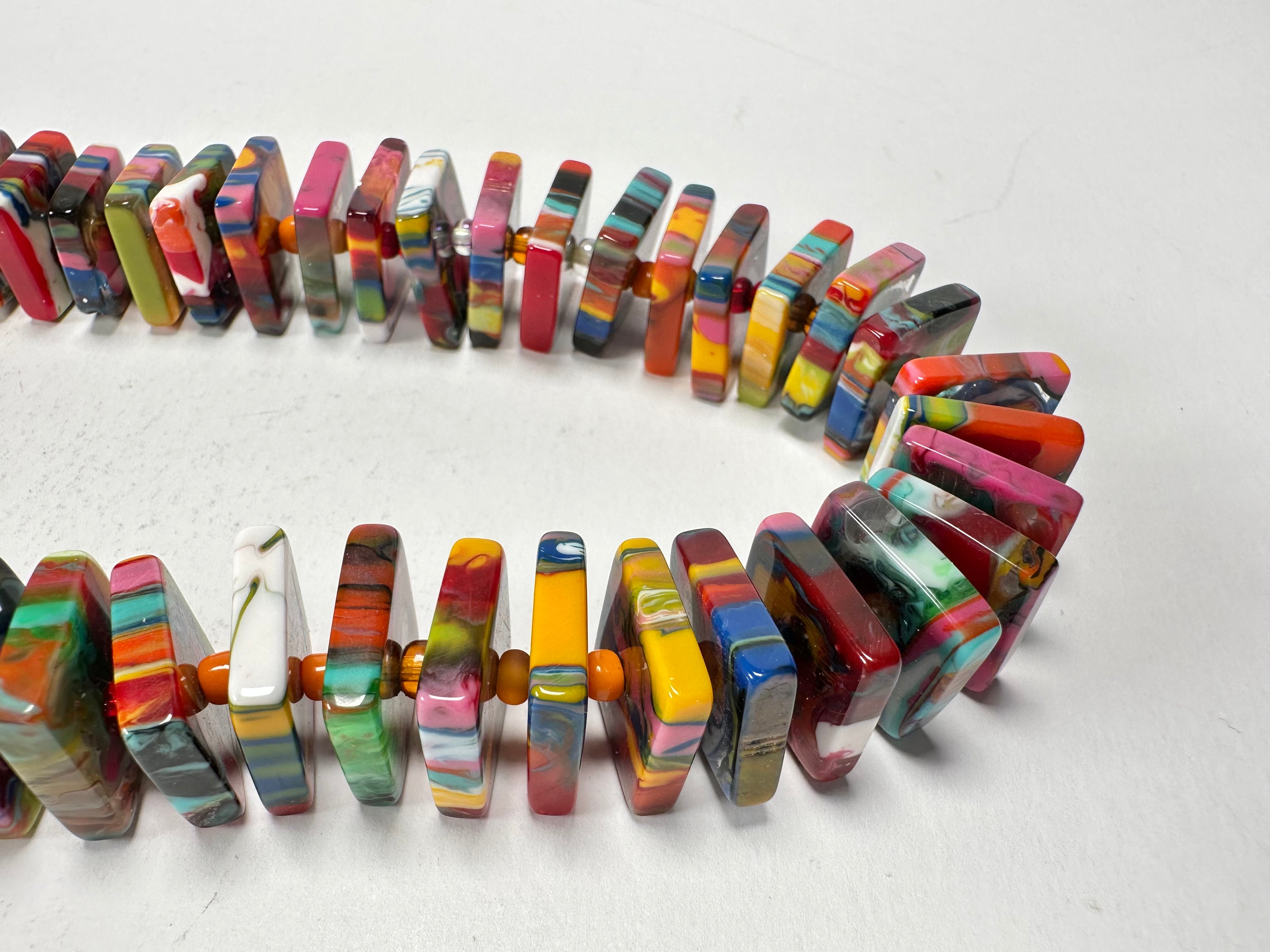 Jackie Brazil "Patricia" Kandinsky Liquorice Squares & Beads 55cm Necklace ( N0025 )