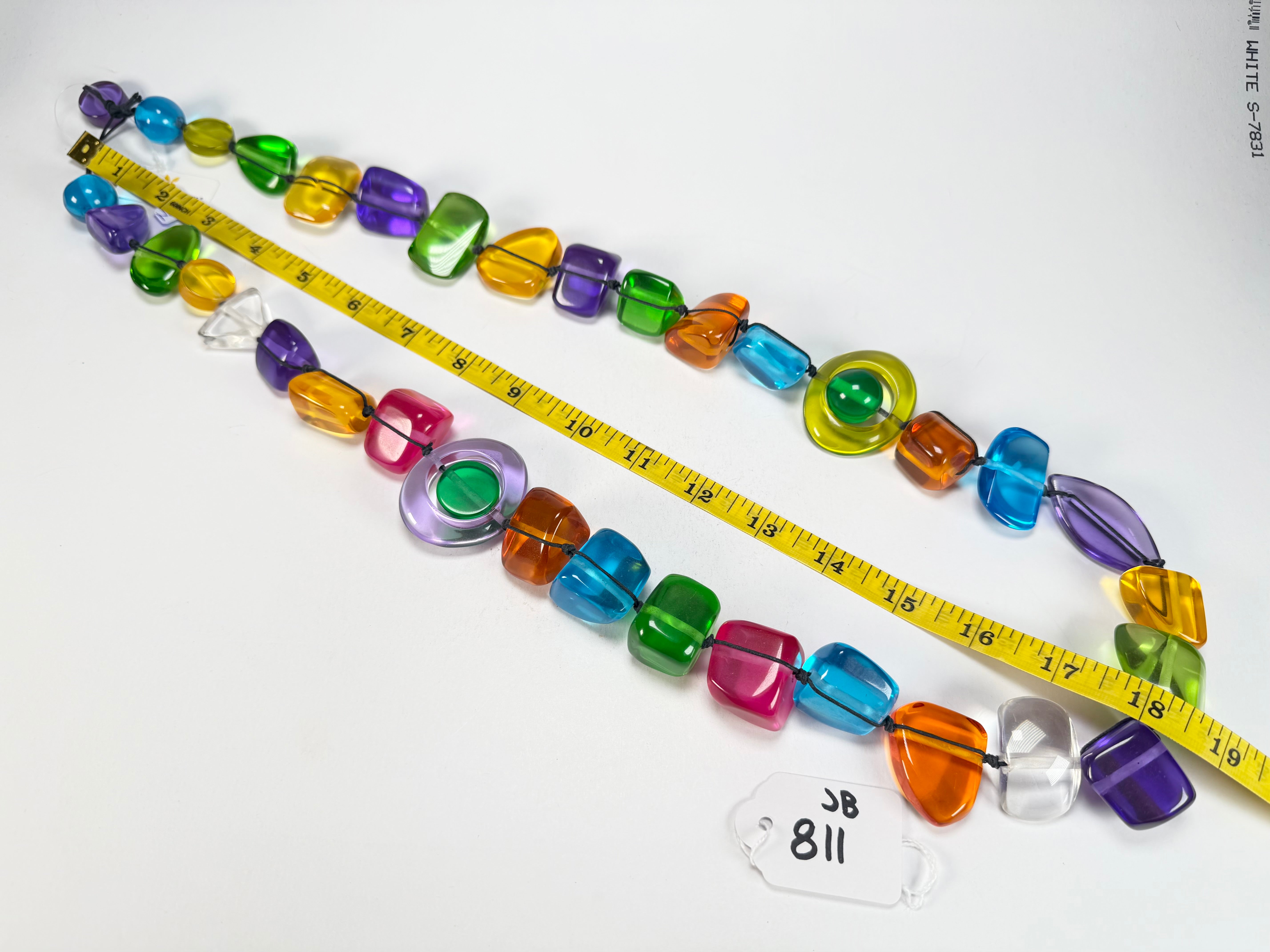 Jackie Brazil "Indiana" Transparent Carnaval Mix Multi-Bead Long Resin 110cm Necklace ( N0038 )