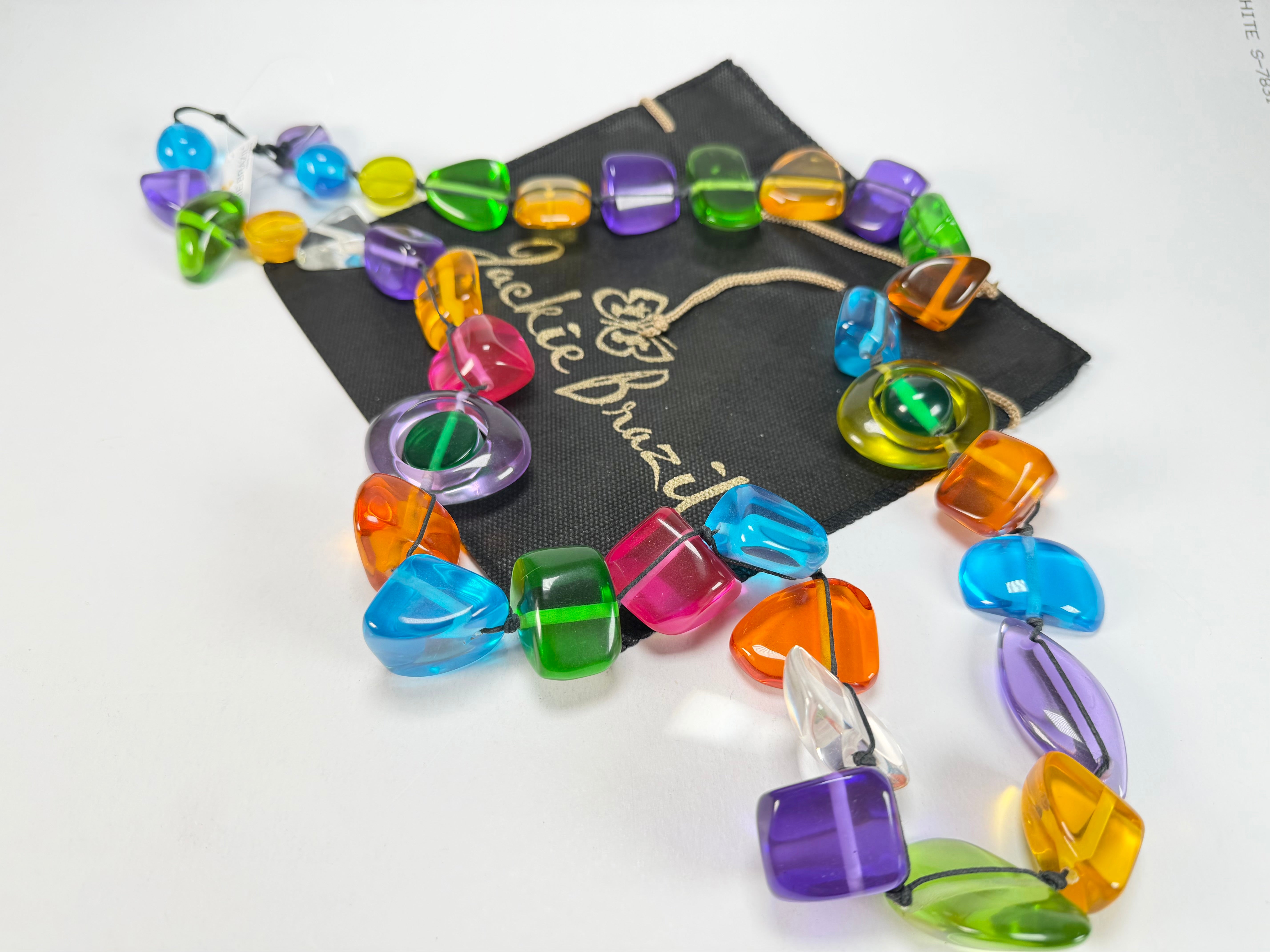 Jackie Brazil "Indiana" Transparent Carnaval Mix Multi-Bead Long Resin 110cm Necklace ( N0038 )