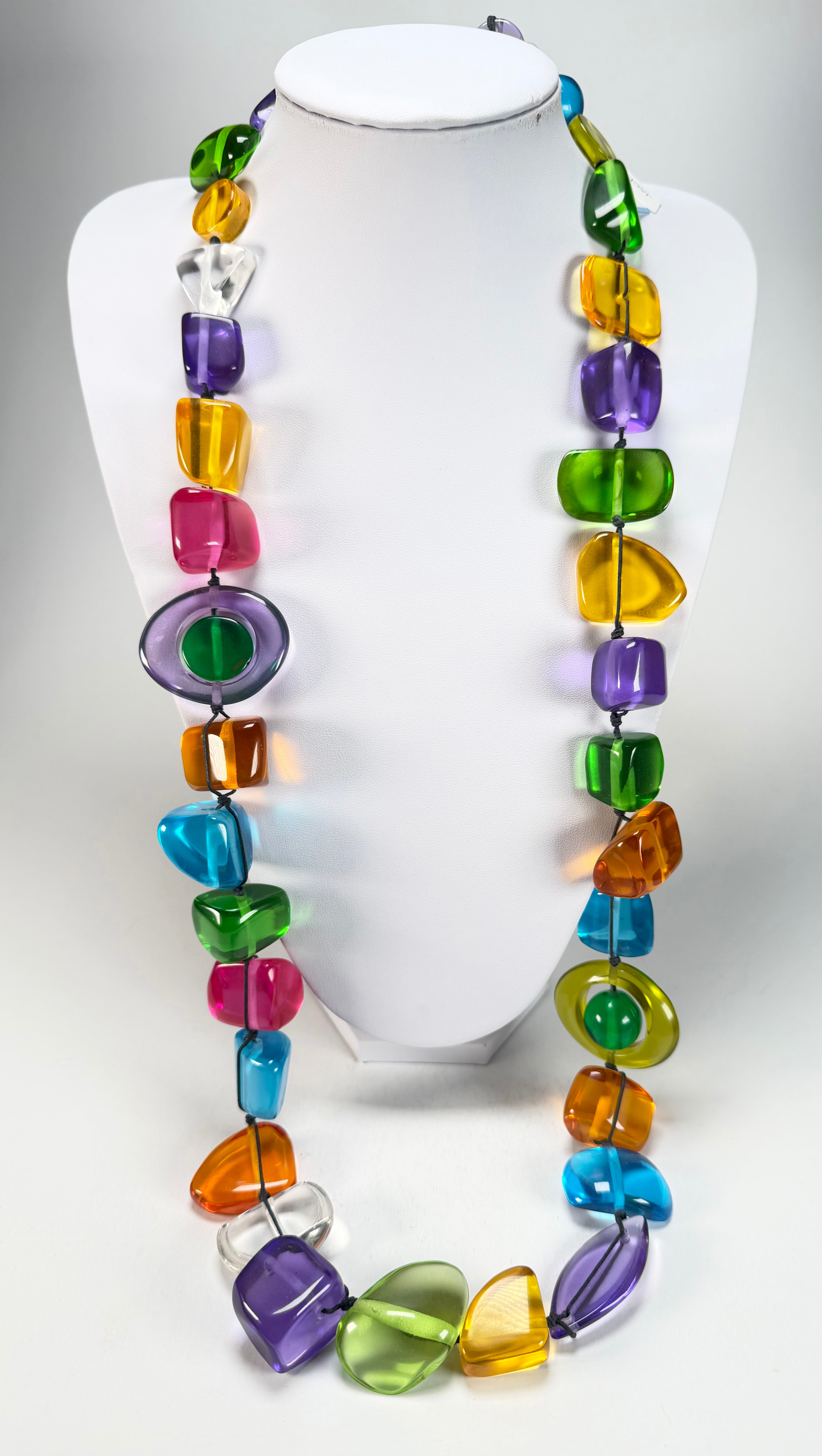 Jackie Brazil "Indiana" Transparent Carnaval Mix Multi-Bead Long Resin 110cm Necklace ( N0038 )