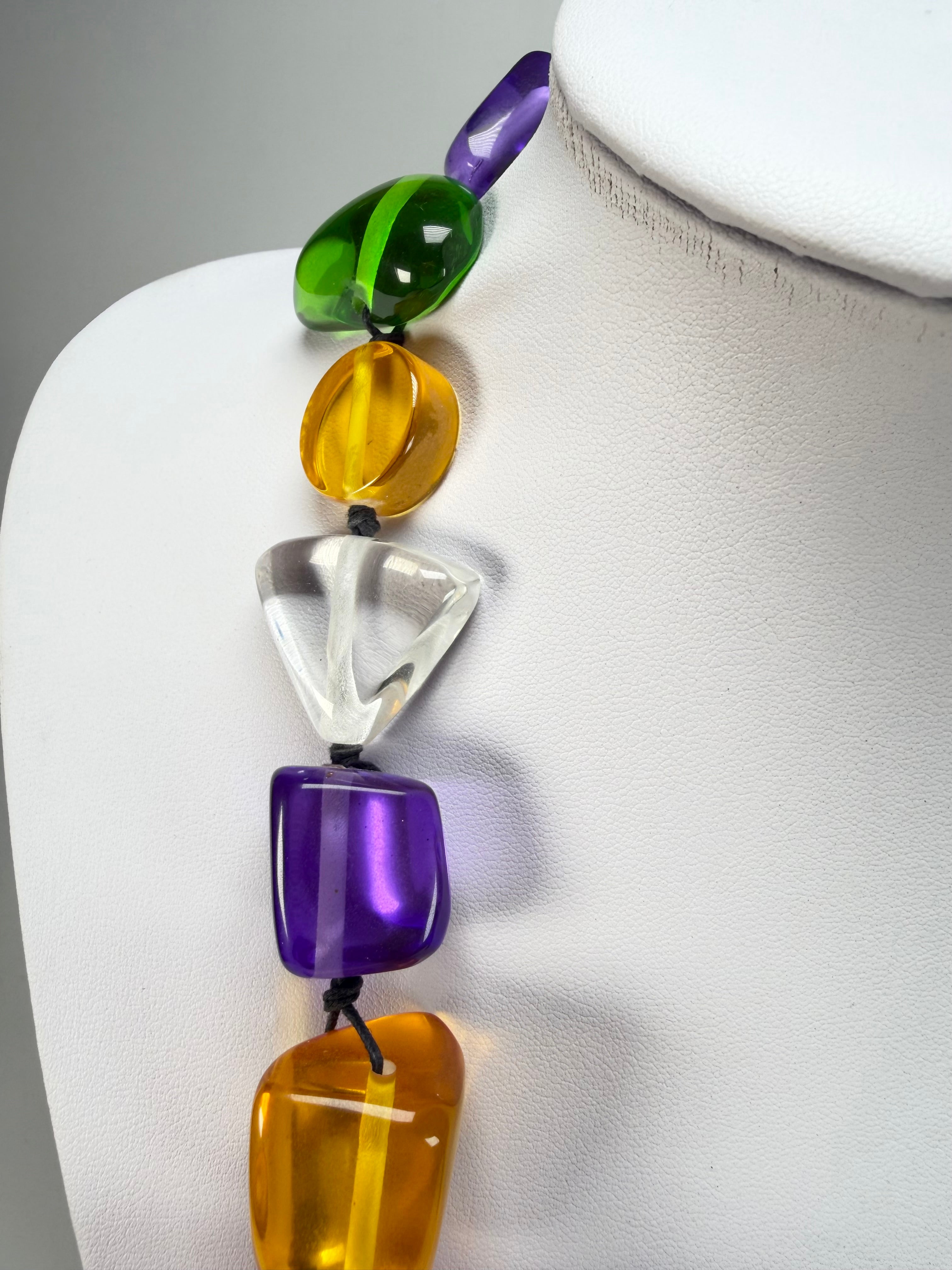 Jackie Brazil "Indiana" Transparent Carnaval Mix Multi-Bead Long Resin 110cm Necklace ( N0038 )