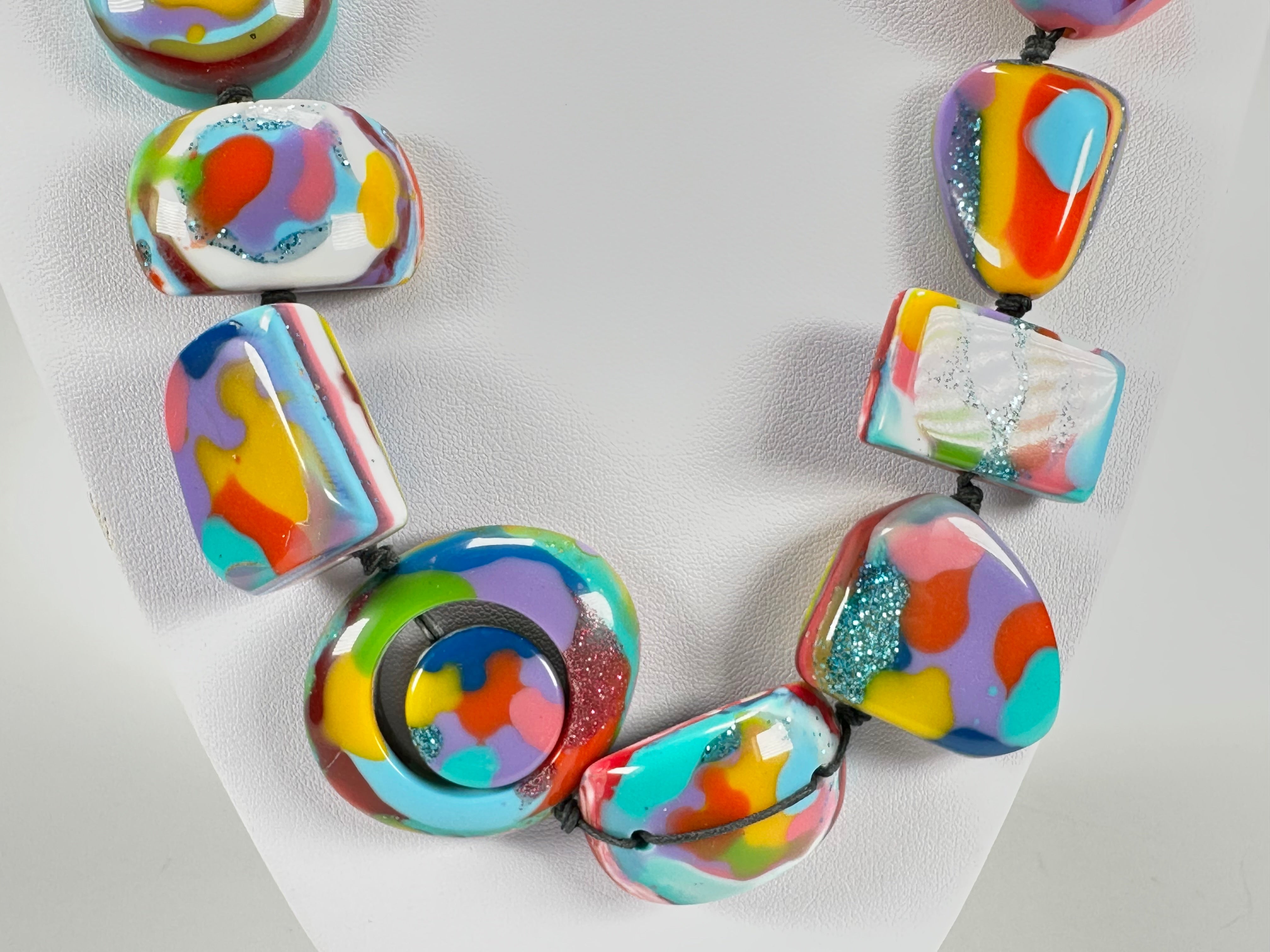 Jackie Brazil "Indiana" Kandinsky Multi-Bead Medium Resin 70cm Necklace ( N0033 )