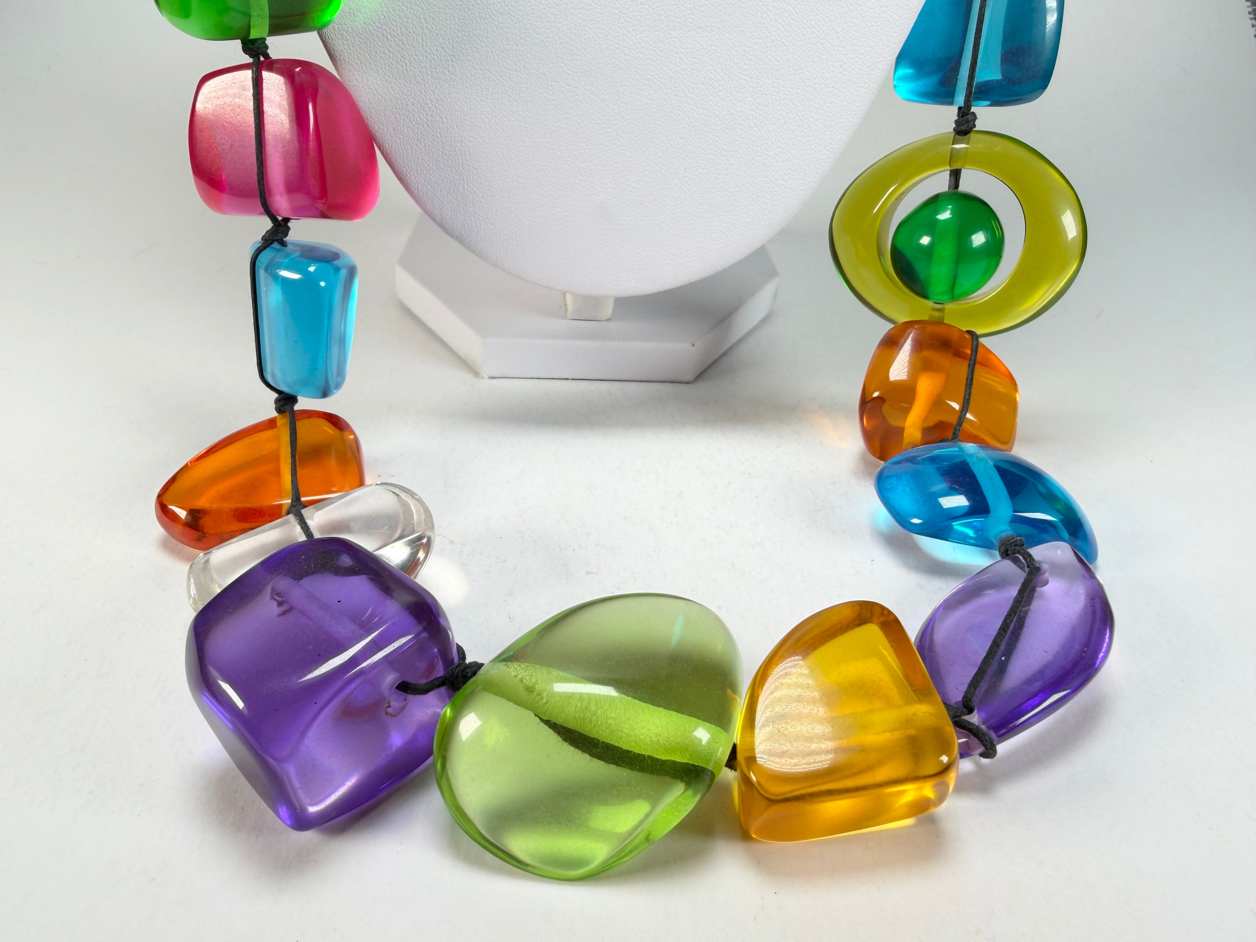 Jackie Brazil "Indiana" Transparent Carnaval Mix Multi-Bead Long Resin 110cm Necklace ( N0038 )