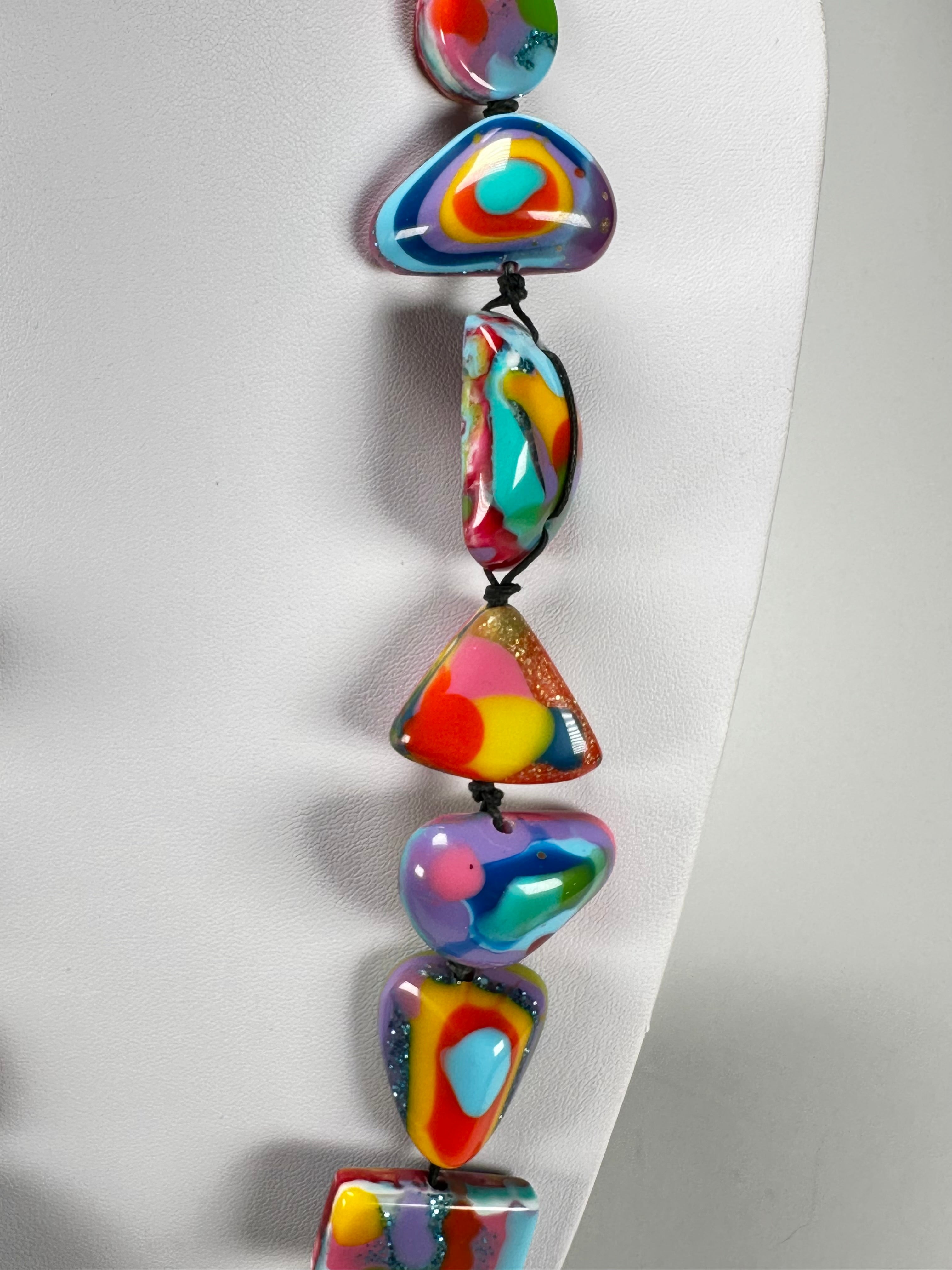 Jackie Brazil "Indiana" Kandinsky Multi-Bead Medium Resin 70cm Necklace ( N0033 )