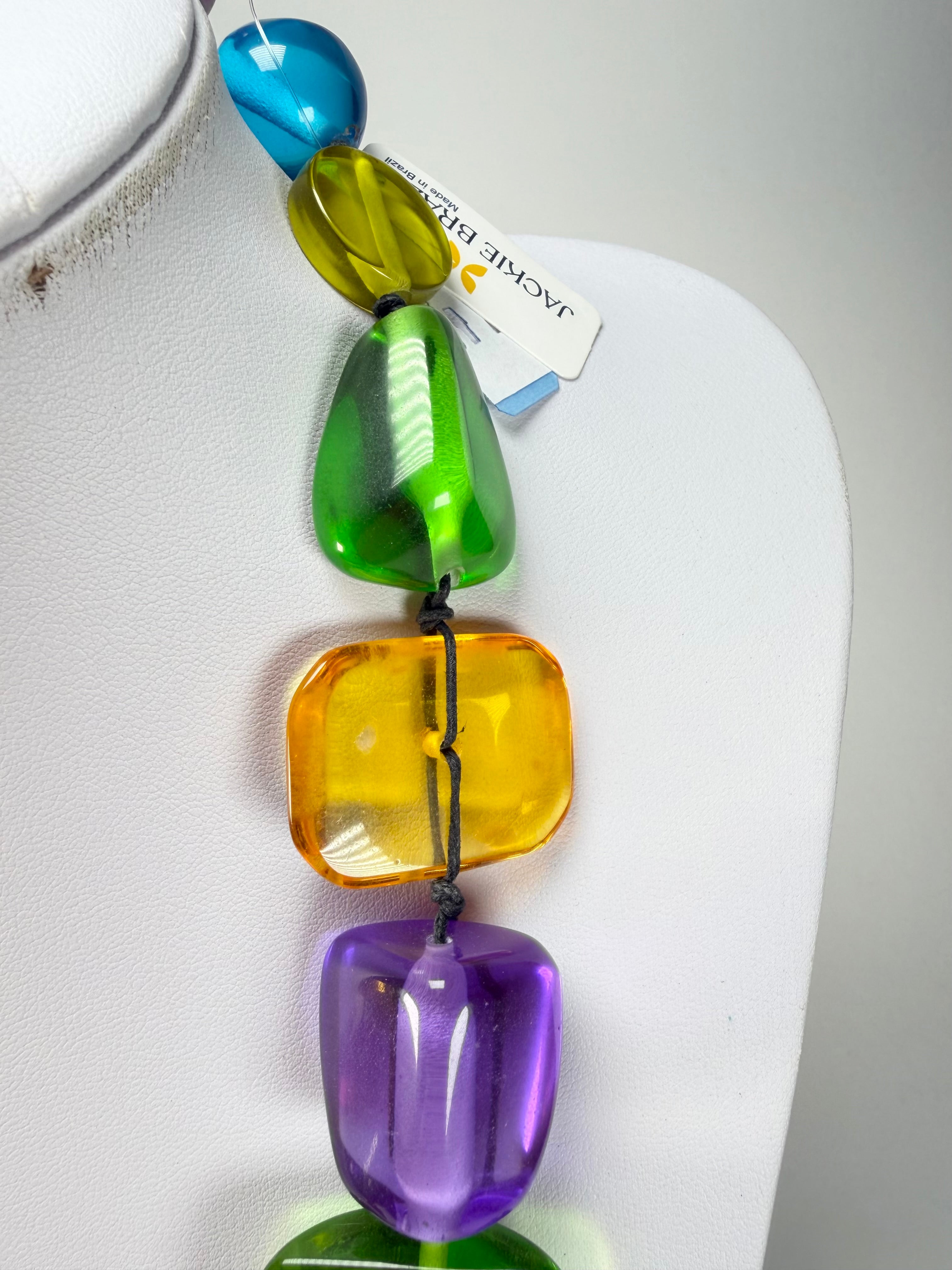 Jackie Brazil "Indiana" Transparent Carnaval Mix Multi-Bead Long Resin 110cm Necklace ( N0038 )