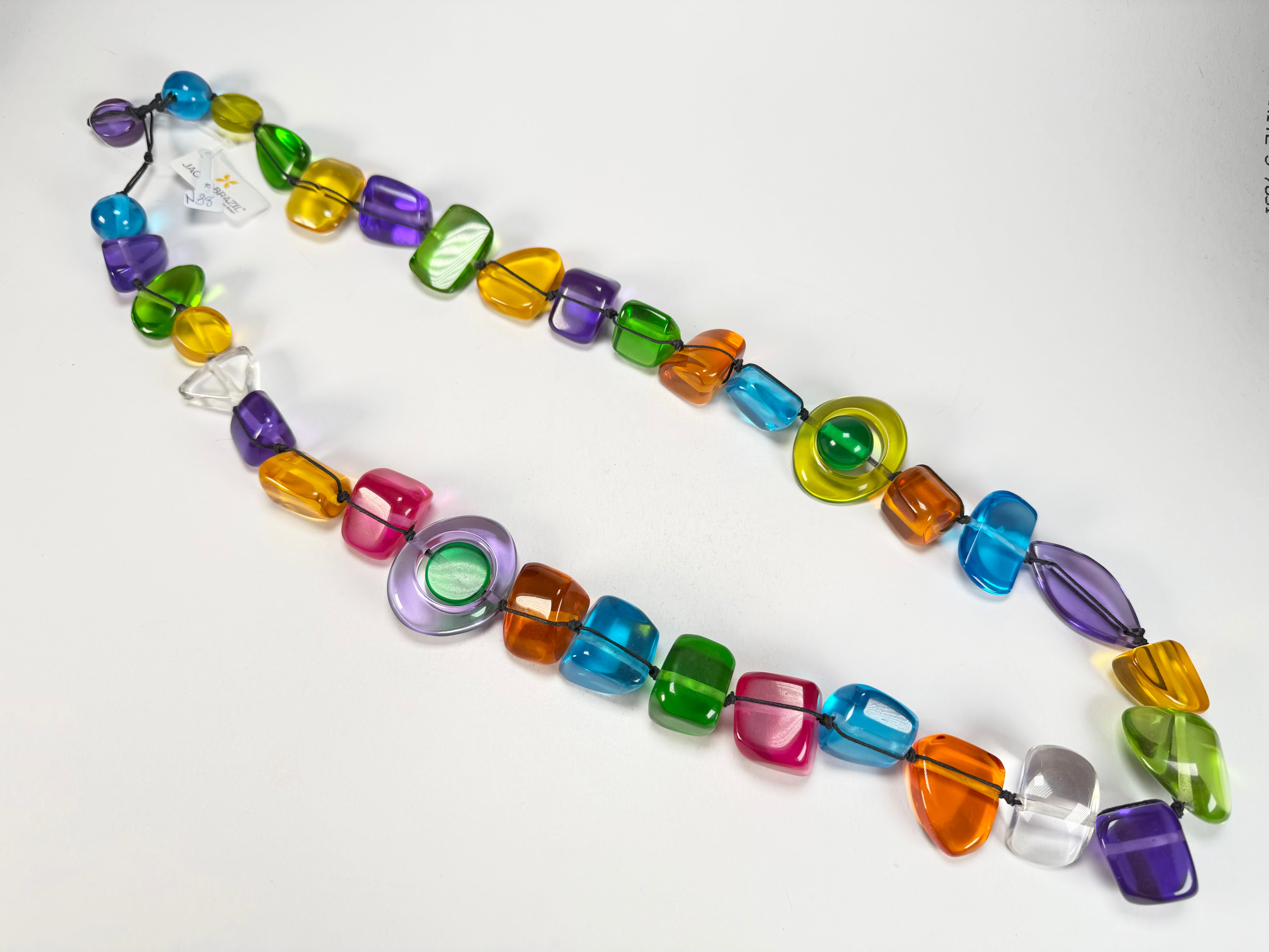 Jackie Brazil "Indiana" Transparent Carnaval Mix Multi-Bead Long Resin 110cm Necklace ( N0038 )