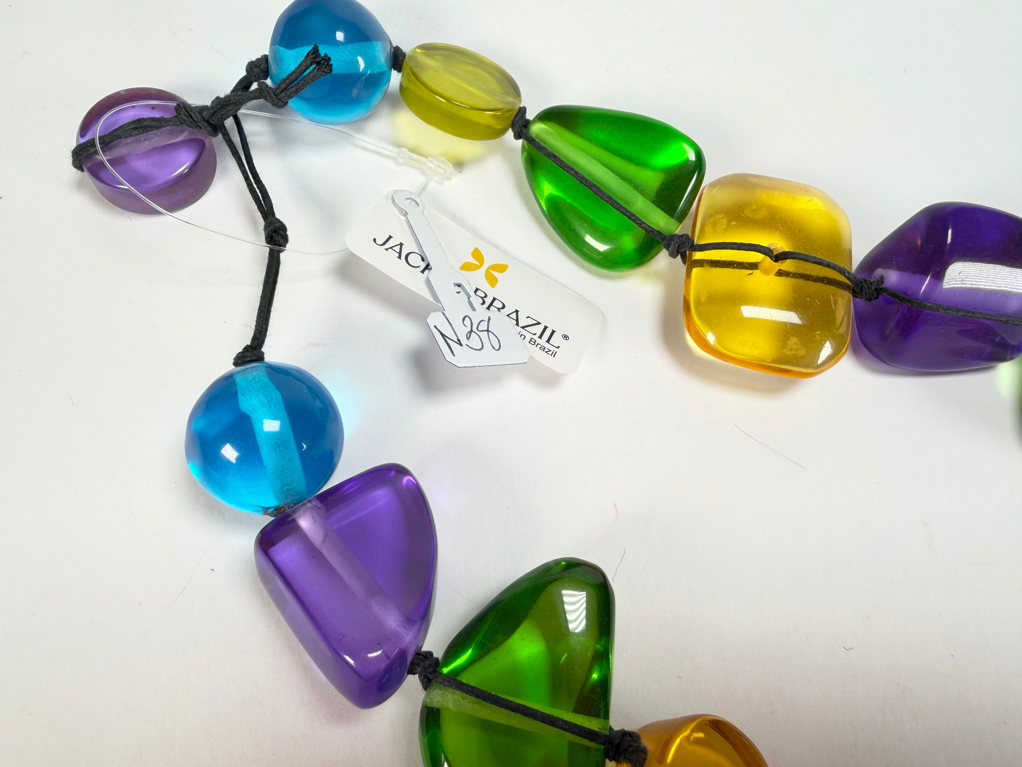 Jackie Brazil "Indiana" Transparent Carnaval Mix Multi-Bead Long Resin 110cm Necklace ( N0038 )