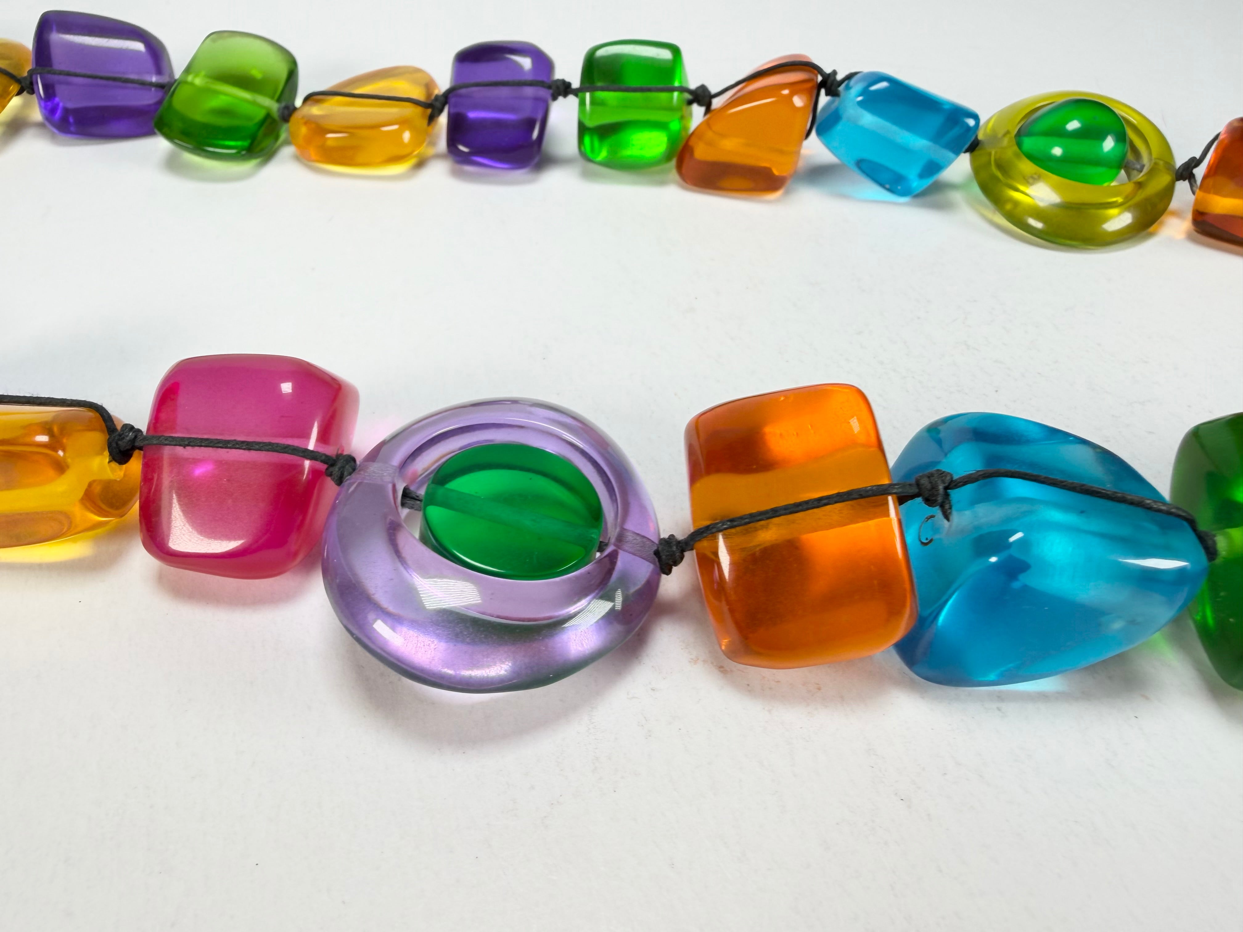 Jackie Brazil "Indiana" Transparent Carnaval Mix Multi-Bead Long Resin 110cm Necklace ( N0038 )