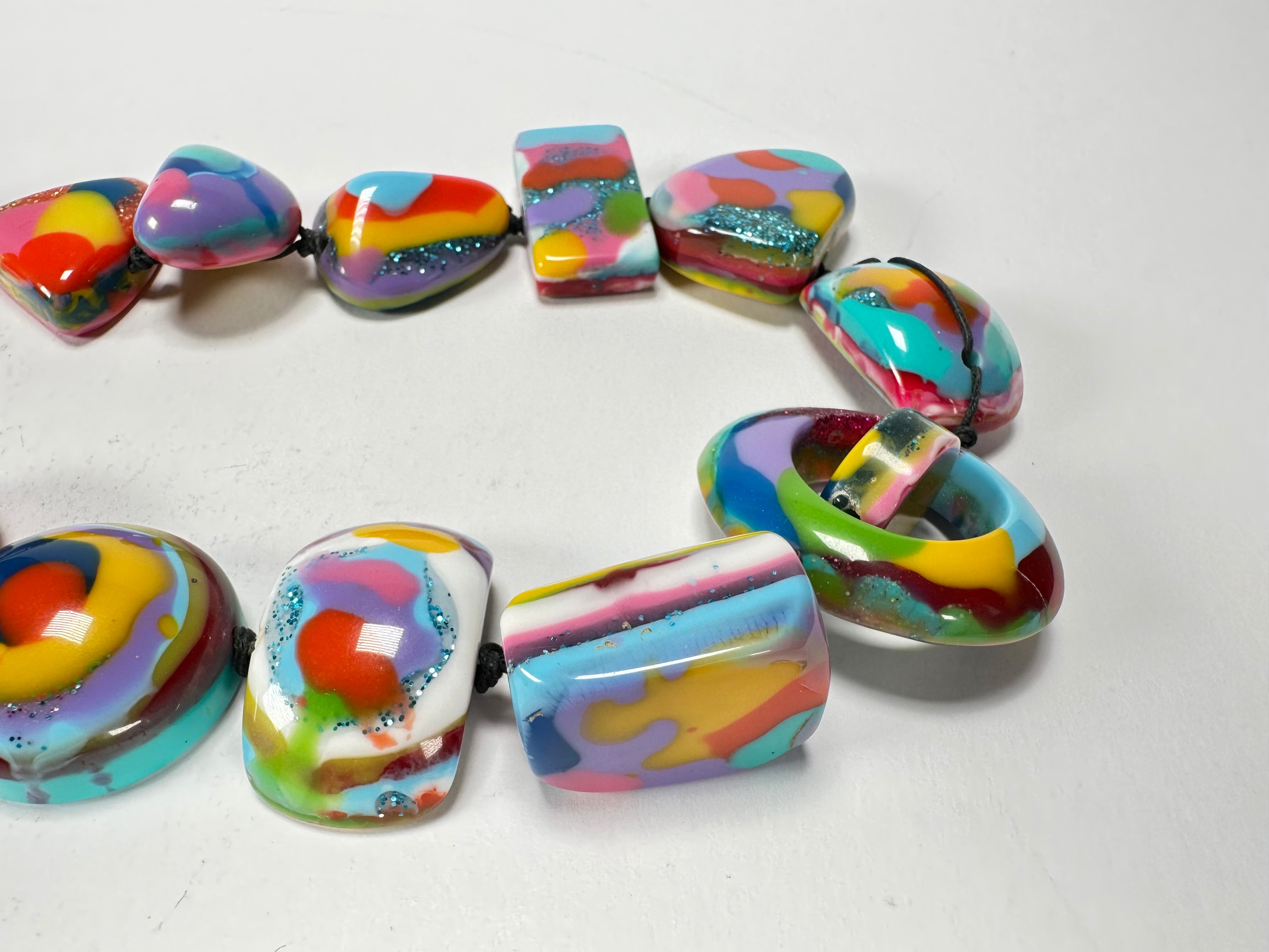 Jackie Brazil "Indiana" Kandinsky Multi-Bead Medium Resin 70cm Necklace ( N0033 )