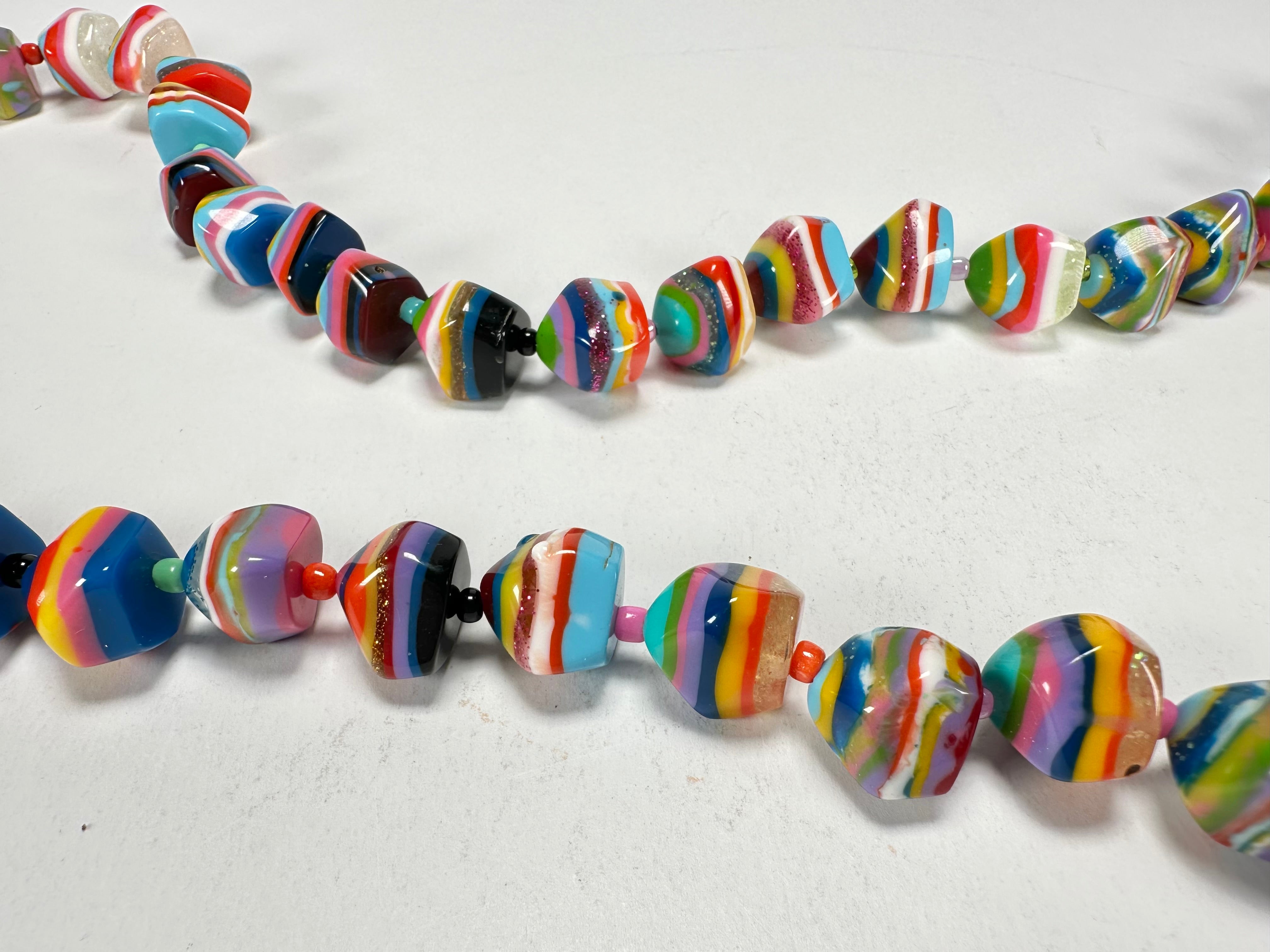 Jackie Brazil "Camille" Liquorice Stripes x Kandinsky Small Stones 110cm Necklace ( N0078 )