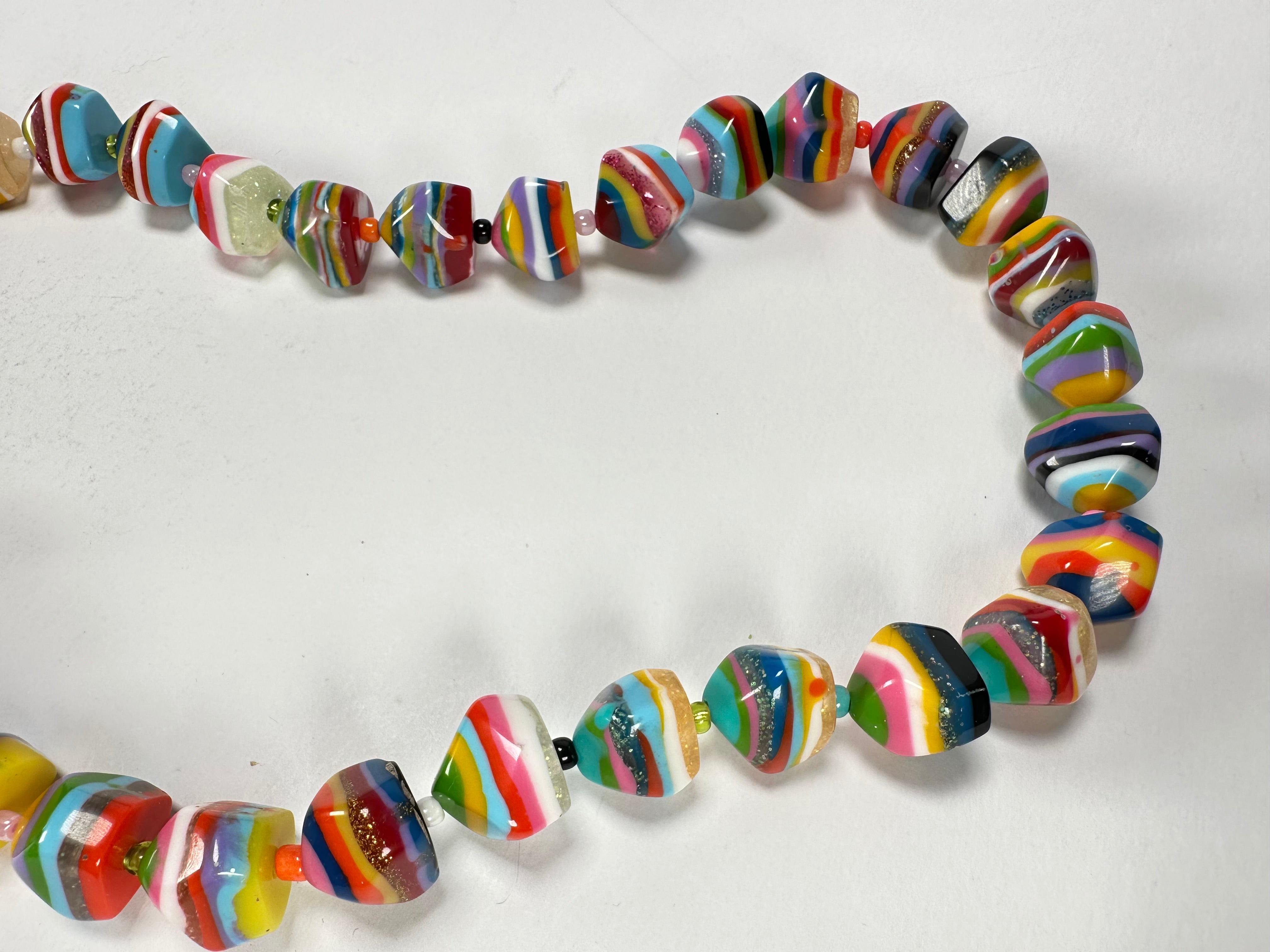 Jackie Brazil "Camille" Liquorice Stripes x Kandinsky Small Stones 110cm Necklace ( N0078 )