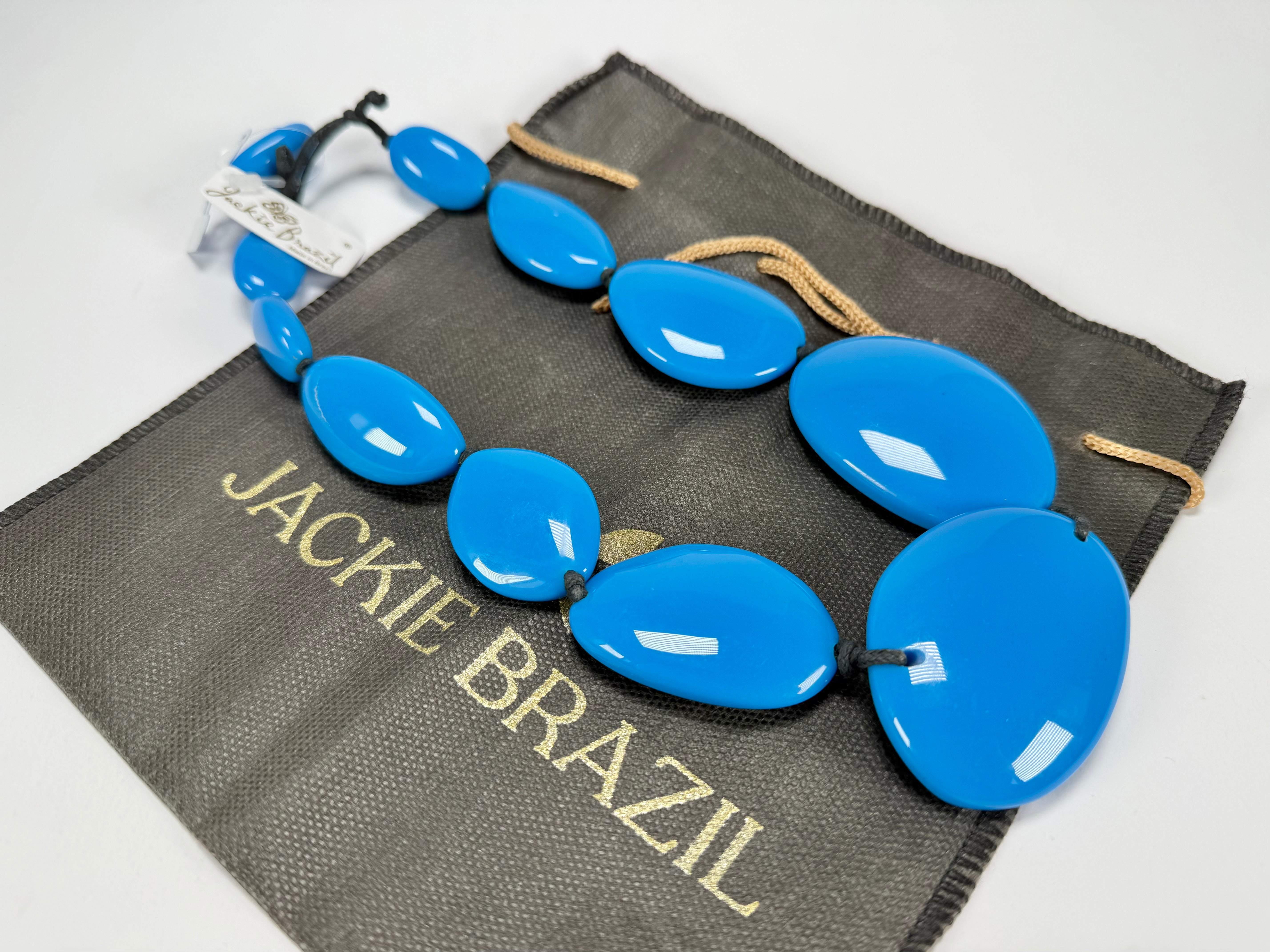 Jackie Brazil "Blue Gloss" Short Flat Riverstones 50cm Necklace ( N3616 )