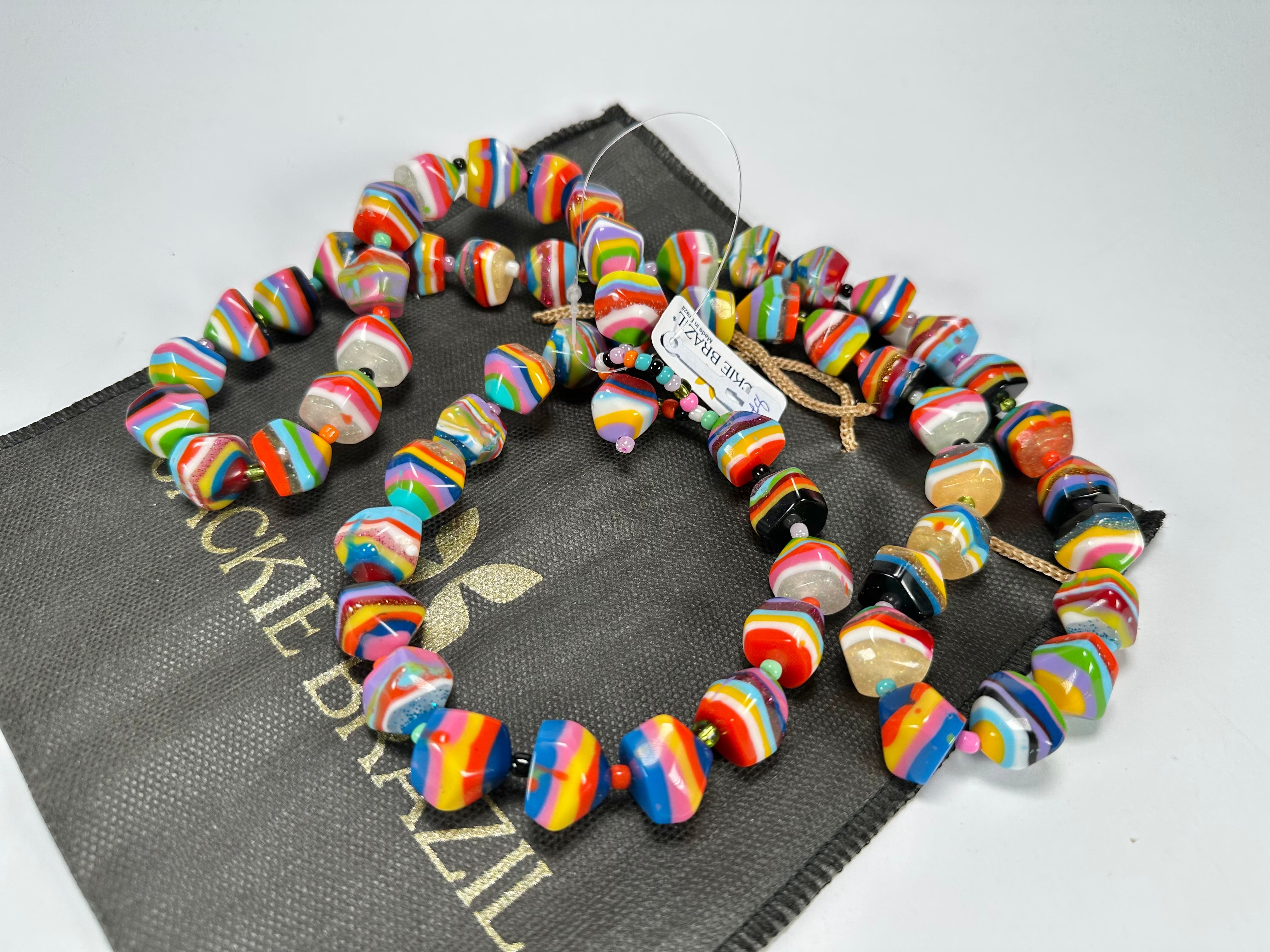 Jackie Brazil "Camille" Liquorice Stripes x Kandinsky Small Stones 110cm Necklace ( N0078 )