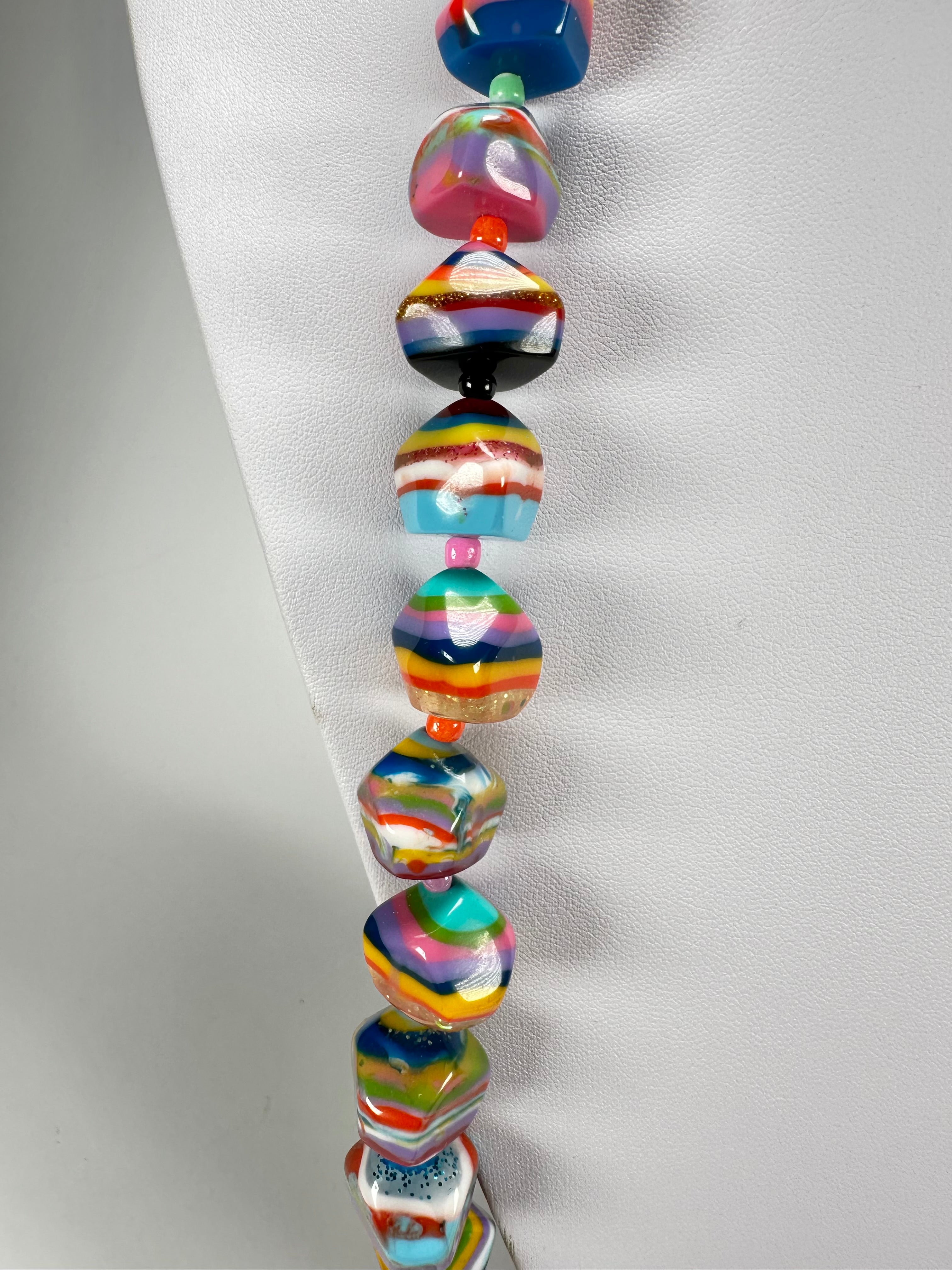 Jackie Brazil "Camille" Liquorice Stripes x Kandinsky Small Stones 110cm Necklace ( N0078 )