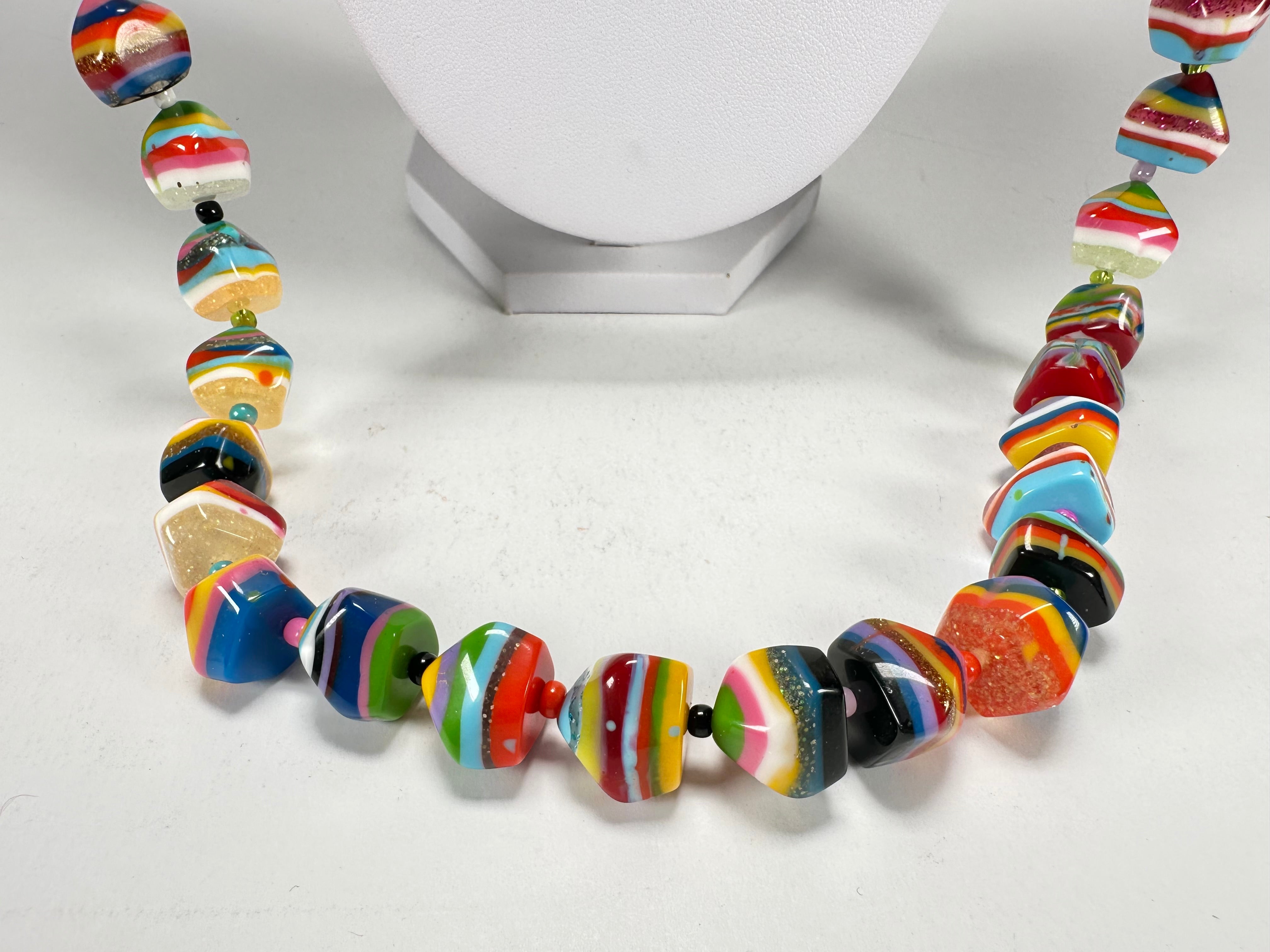 Jackie Brazil "Camille" Liquorice Stripes x Kandinsky Small Stones 110cm Necklace ( N0078 )