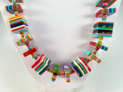 Jackie Brazil "Rome" Liquorice All Sorts Cubes & Squares Mix Colours 75cm Resin Necklace ( N0030 )