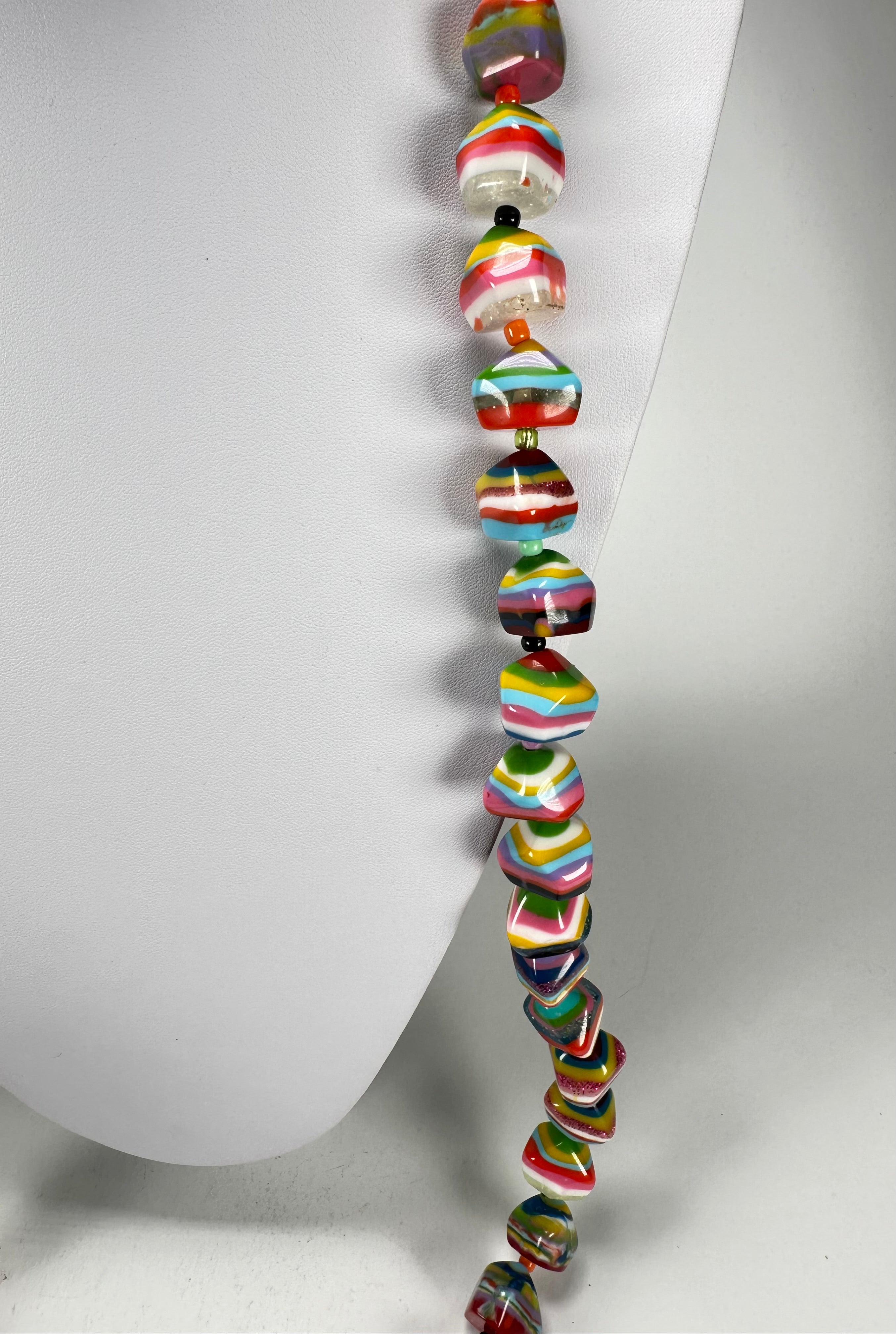 Jackie Brazil "Camille" Liquorice Stripes x Kandinsky Small Stones 110cm Necklace ( N0078 )