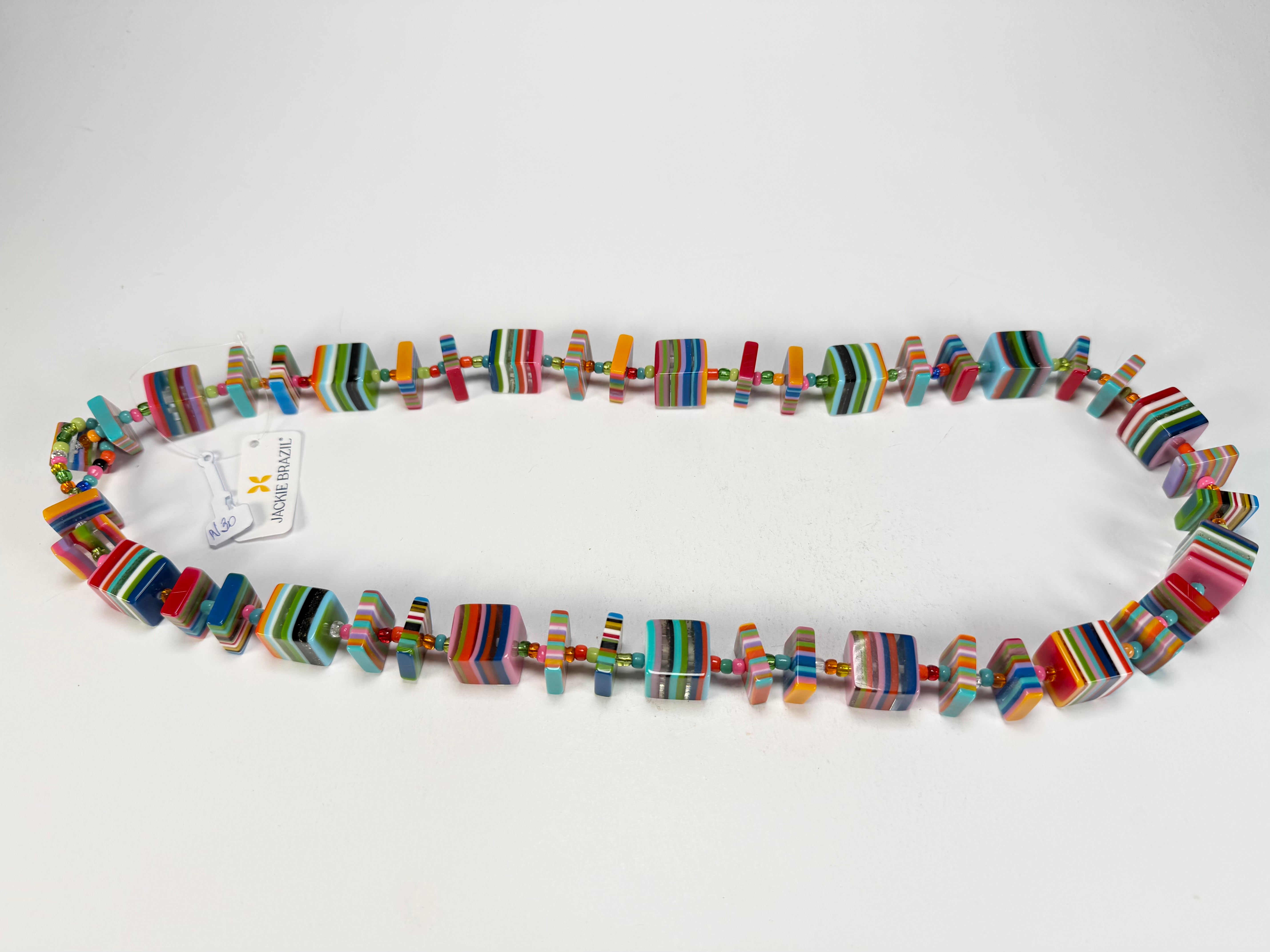 Jackie Brazil "Rome" Liquorice All Sorts Cubes & Squares Mix Colours 75cm Resin Necklace ( N0030 )