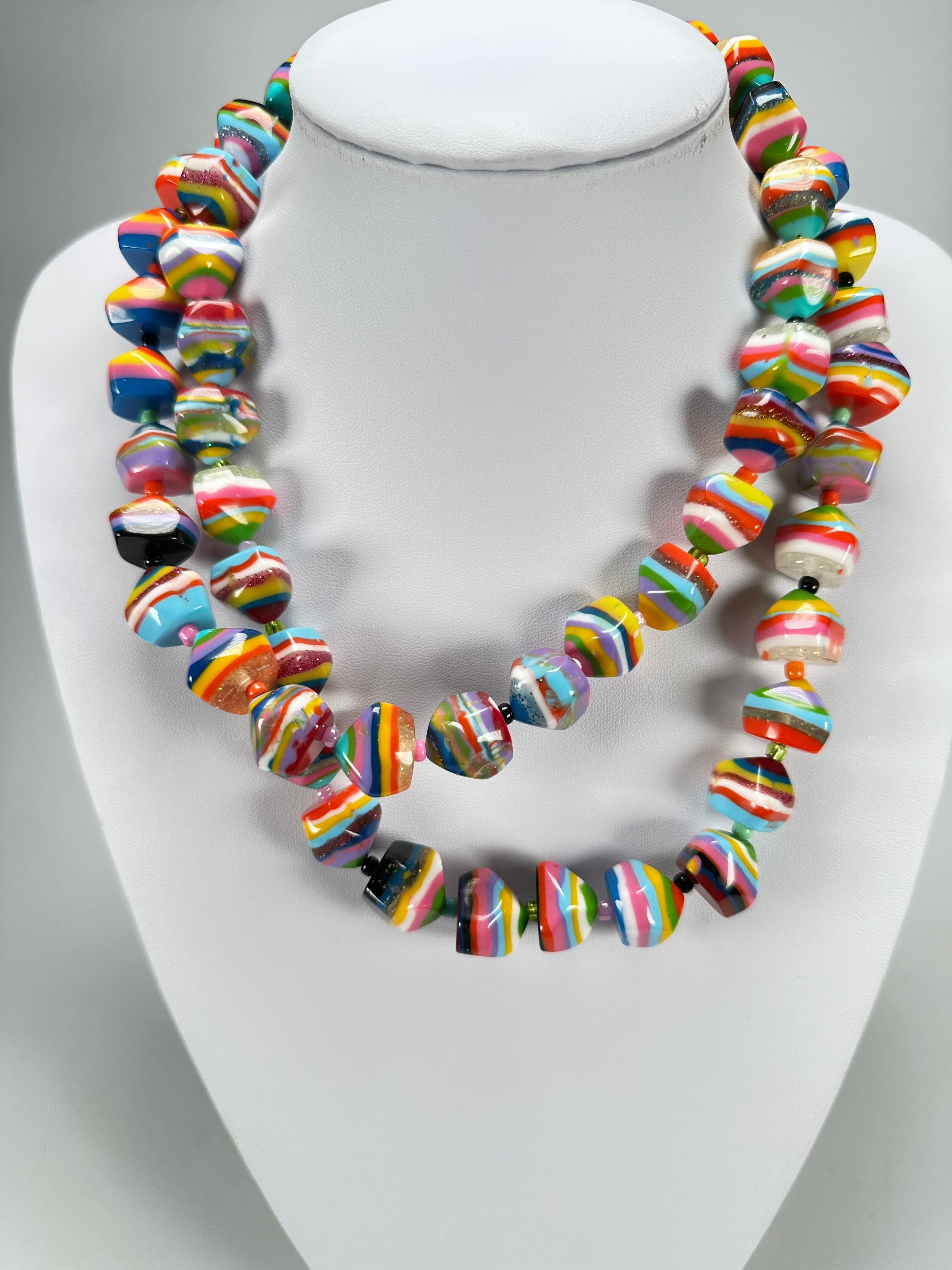 Jackie Brazil "Camille" Liquorice Stripes x Kandinsky Small Stones 110cm Necklace ( N0078 )