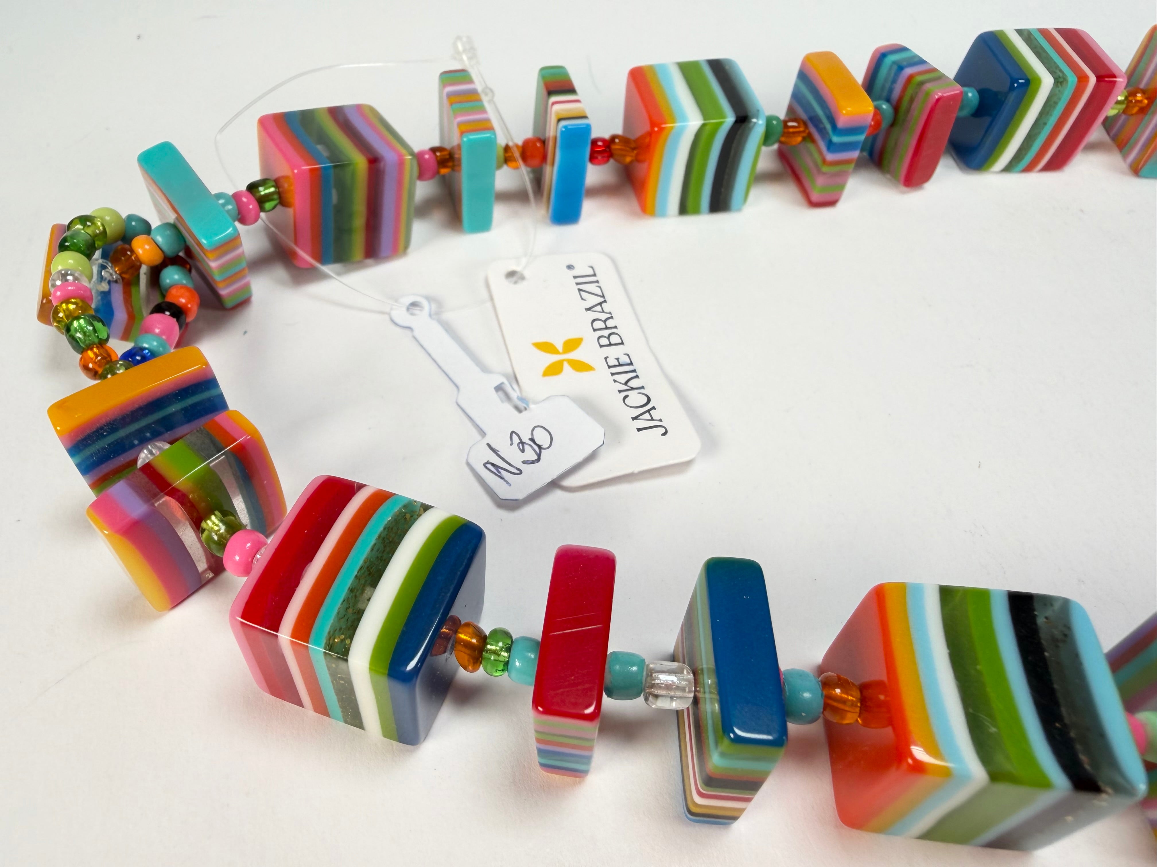 Jackie Brazil "Rome" Liquorice All Sorts Cubes & Squares Mix Colours 75cm Resin Necklace ( N0030 )