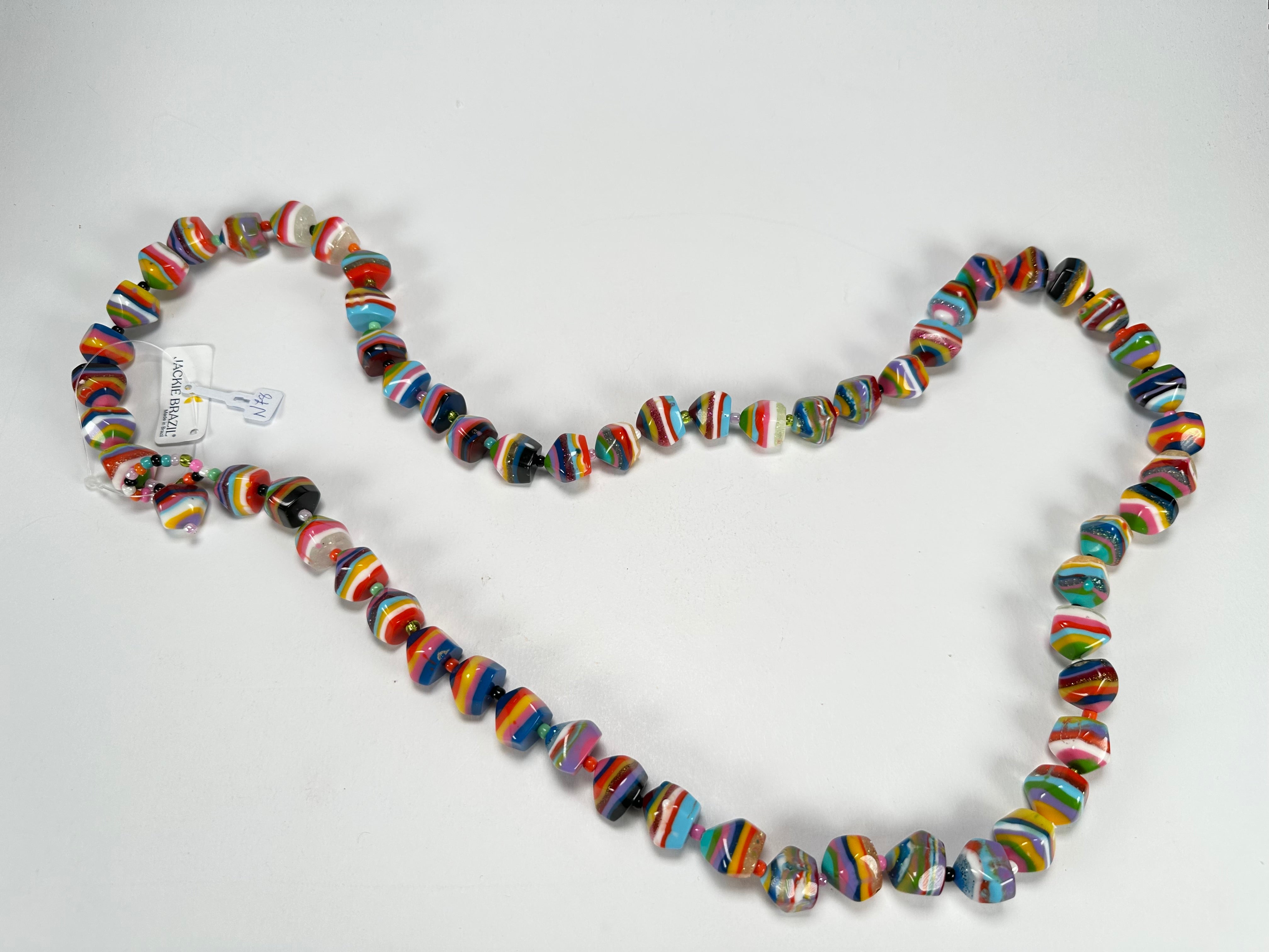 Jackie Brazil "Camille" Liquorice Stripes x Kandinsky Small Stones 110cm Necklace ( N0078 )