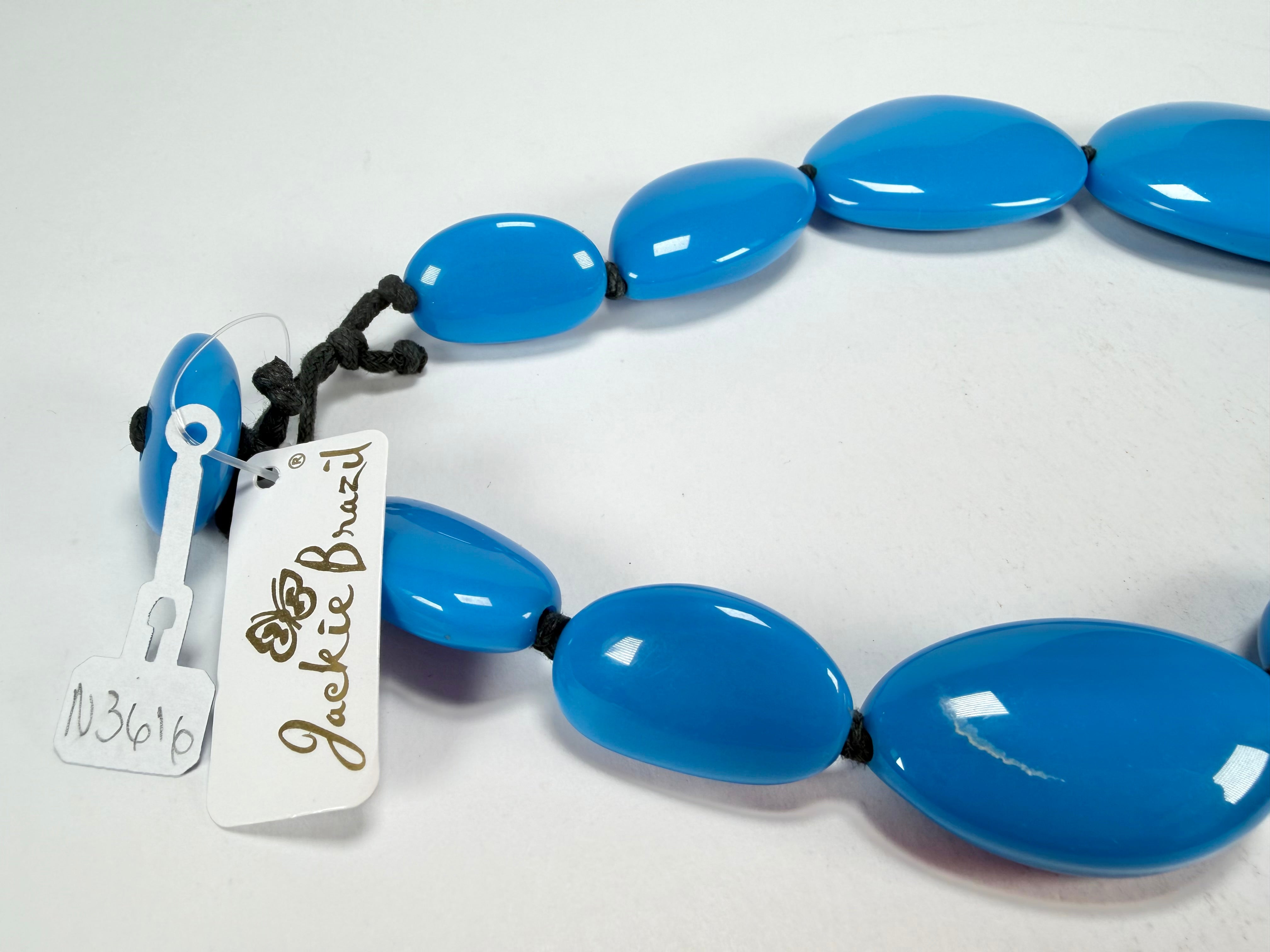Jackie Brazil "Blue Gloss" Short Flat Riverstones 50cm Necklace ( N3616 )