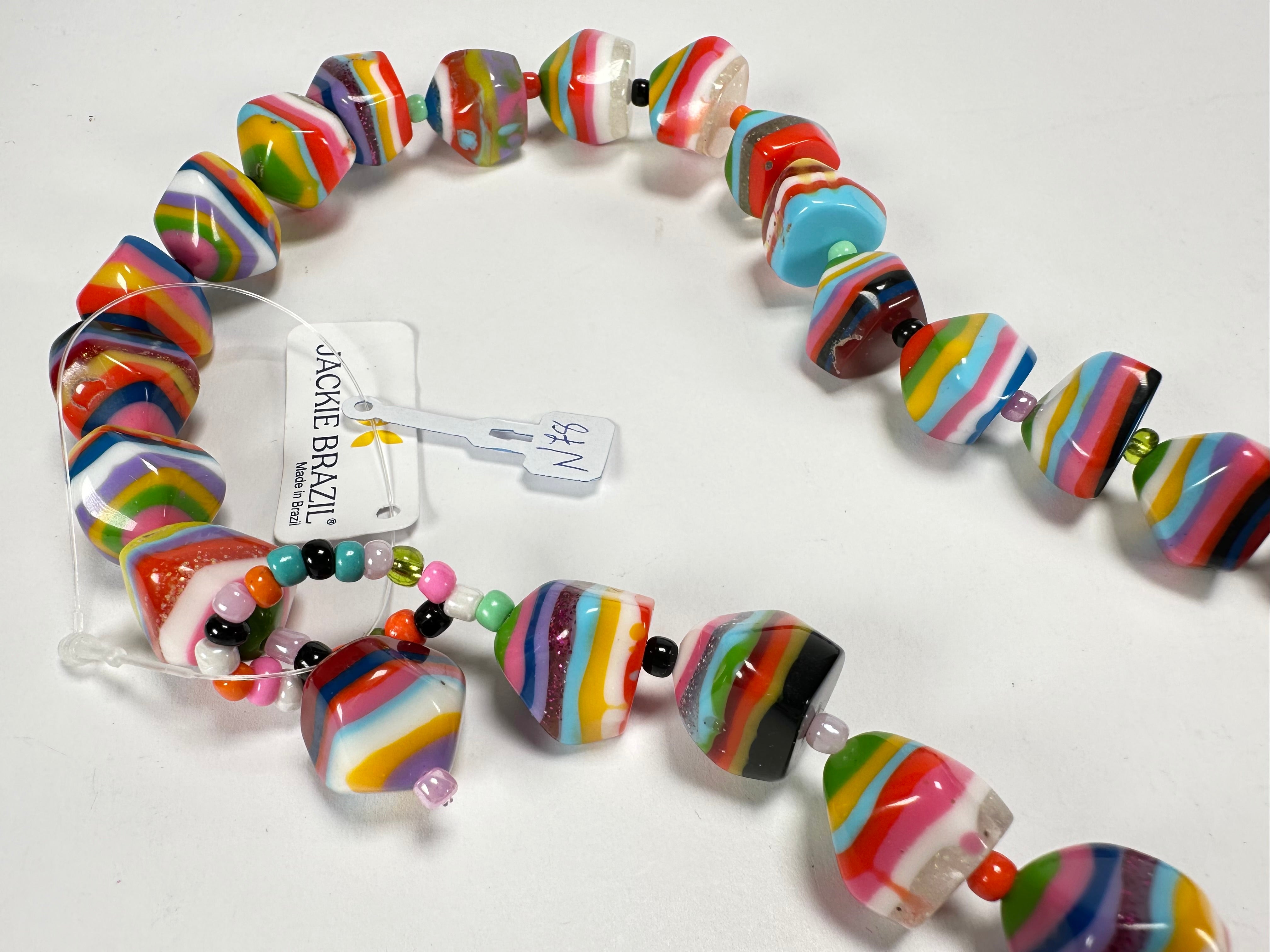 Jackie Brazil "Camille" Liquorice Stripes x Kandinsky Small Stones 110cm Necklace ( N0078 )