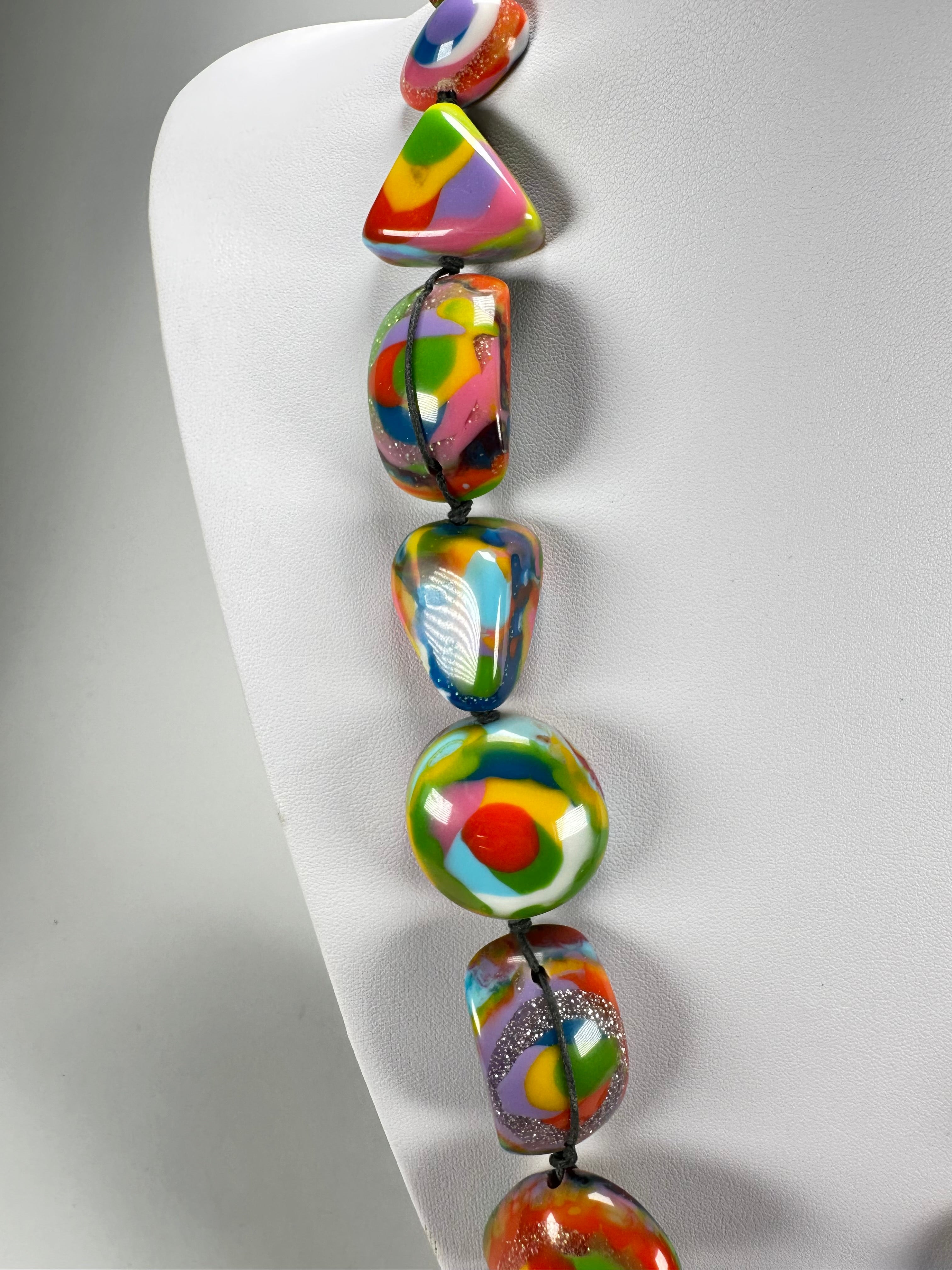 Jackie Brazil "Indiana" Kandinsky Multi-Bead Medium Resin 70cm Necklace ( N0033 )
