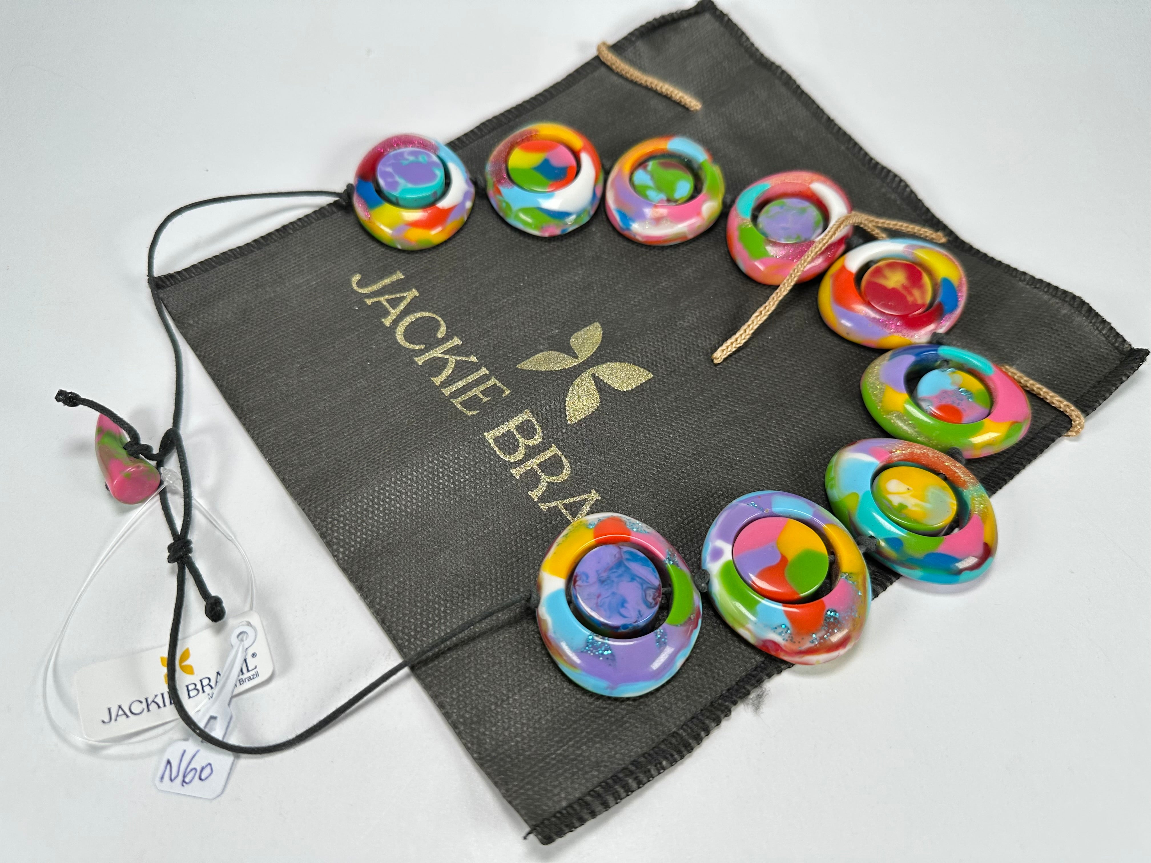 Jackie Brazil "Saturn" Kandinsky Disk and Cylinder On String Short 50cm Necklace ( N0060 )