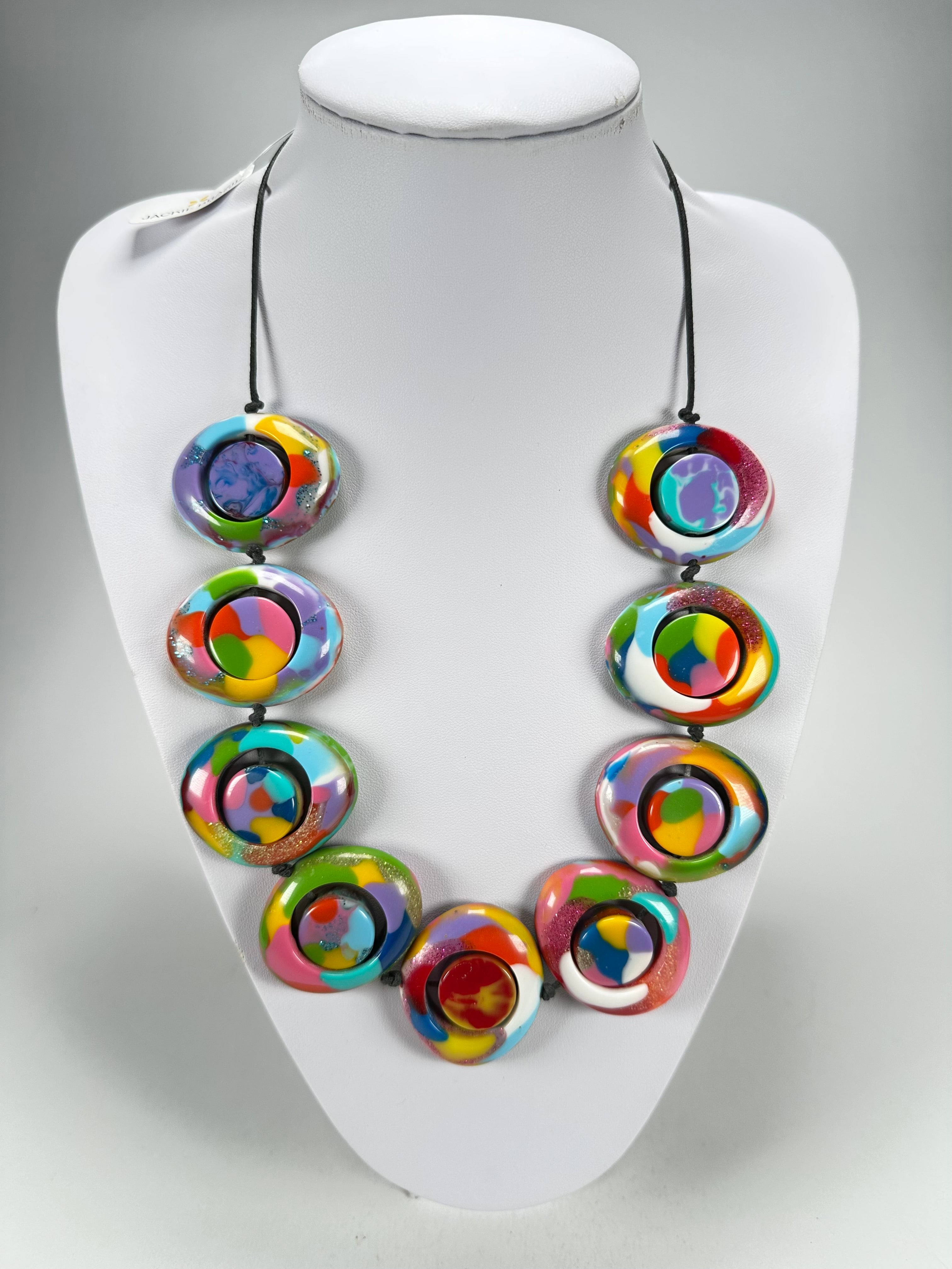 Jackie Brazil "Saturn" Kandinsky Disk and Cylinder On String Short 50cm Necklace ( N0060 )