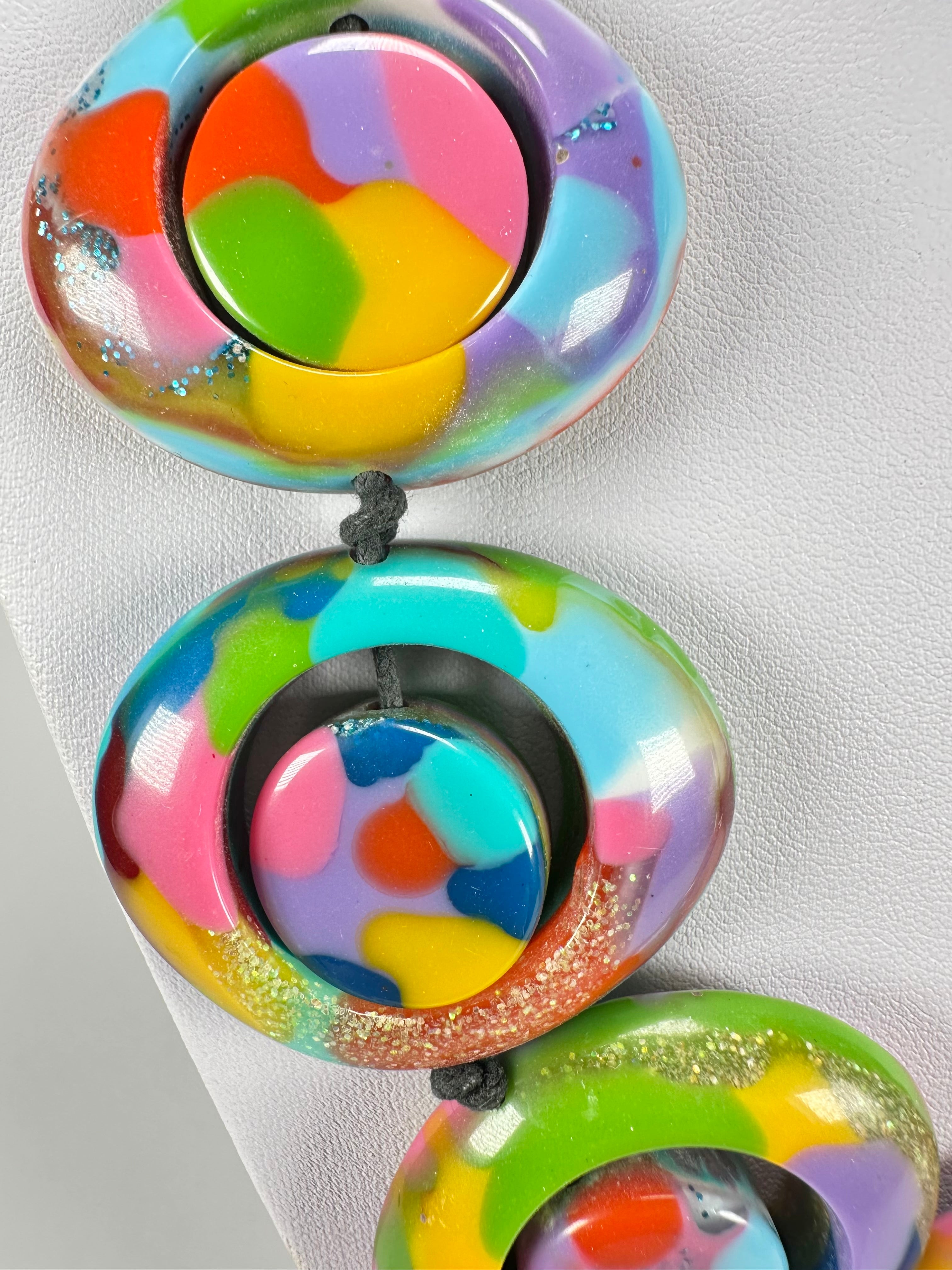 Jackie Brazil "Saturn" Kandinsky Disk and Cylinder On String Short 50cm Necklace ( N0060 )