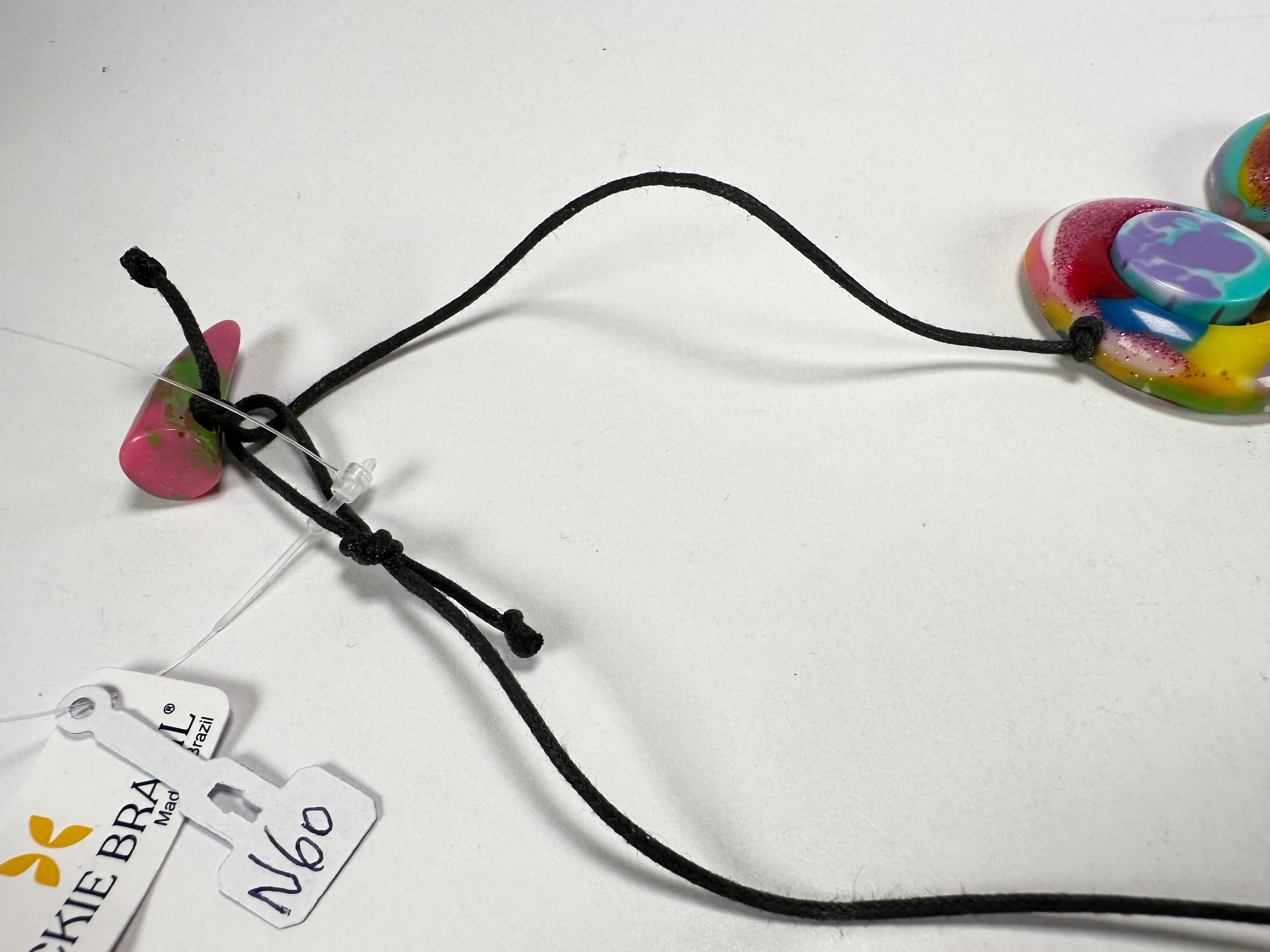 Jackie Brazil "Saturn" Kandinsky Disk and Cylinder On String Short 50cm Necklace ( N0060 )