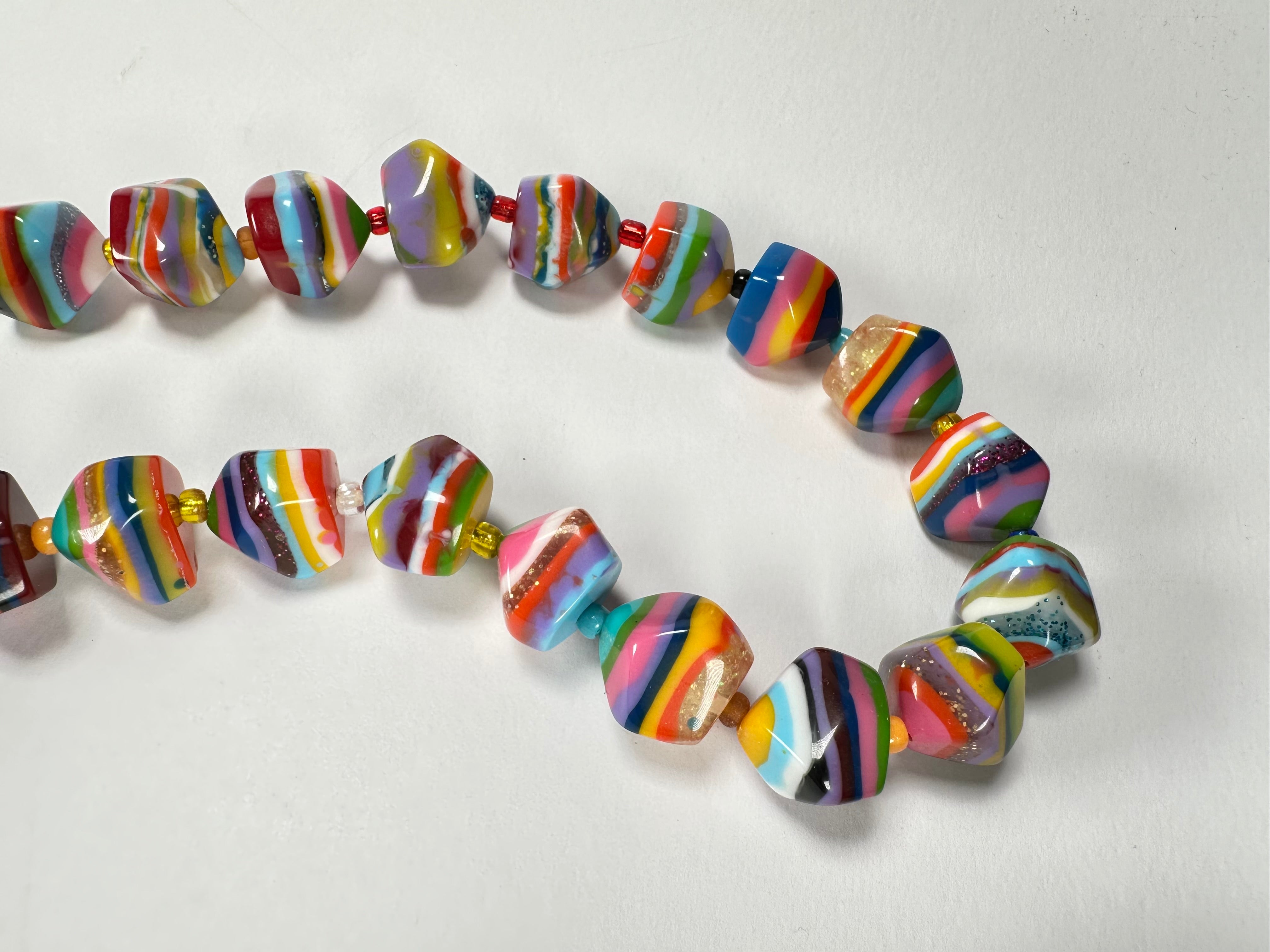 Jackie Brazil "Camille" Liquorice Stripes x Kandinsky Small Stones 110cm Necklace ( N0078 )