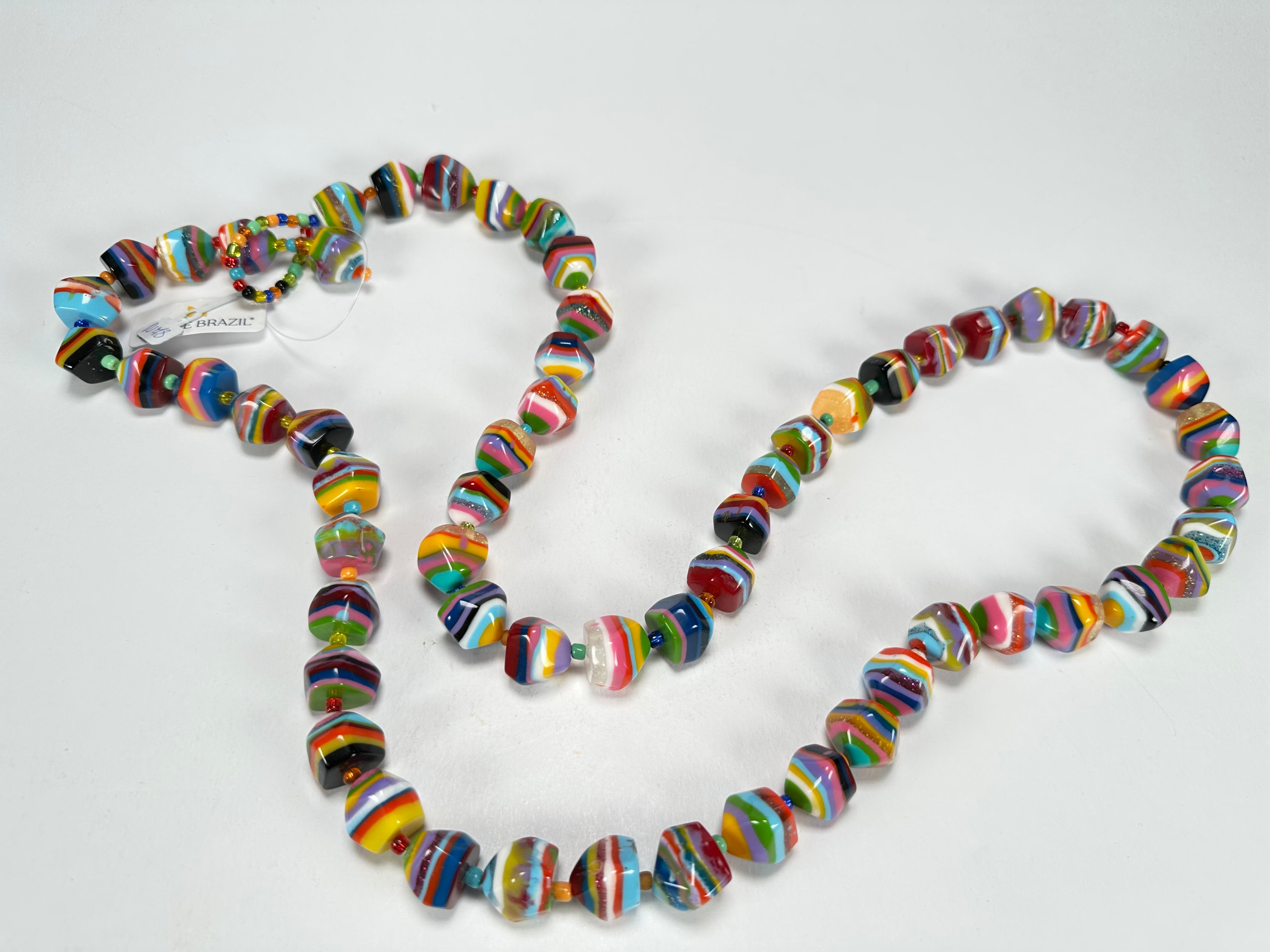 Jackie Brazil "Camille" Liquorice Stripes x Kandinsky Small Stones 110cm Necklace ( N0078 )