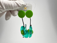 Jackie Brazil "Saturn" Transparent Green Disk & Ball on Cord Resin Earrings ( E0052 )