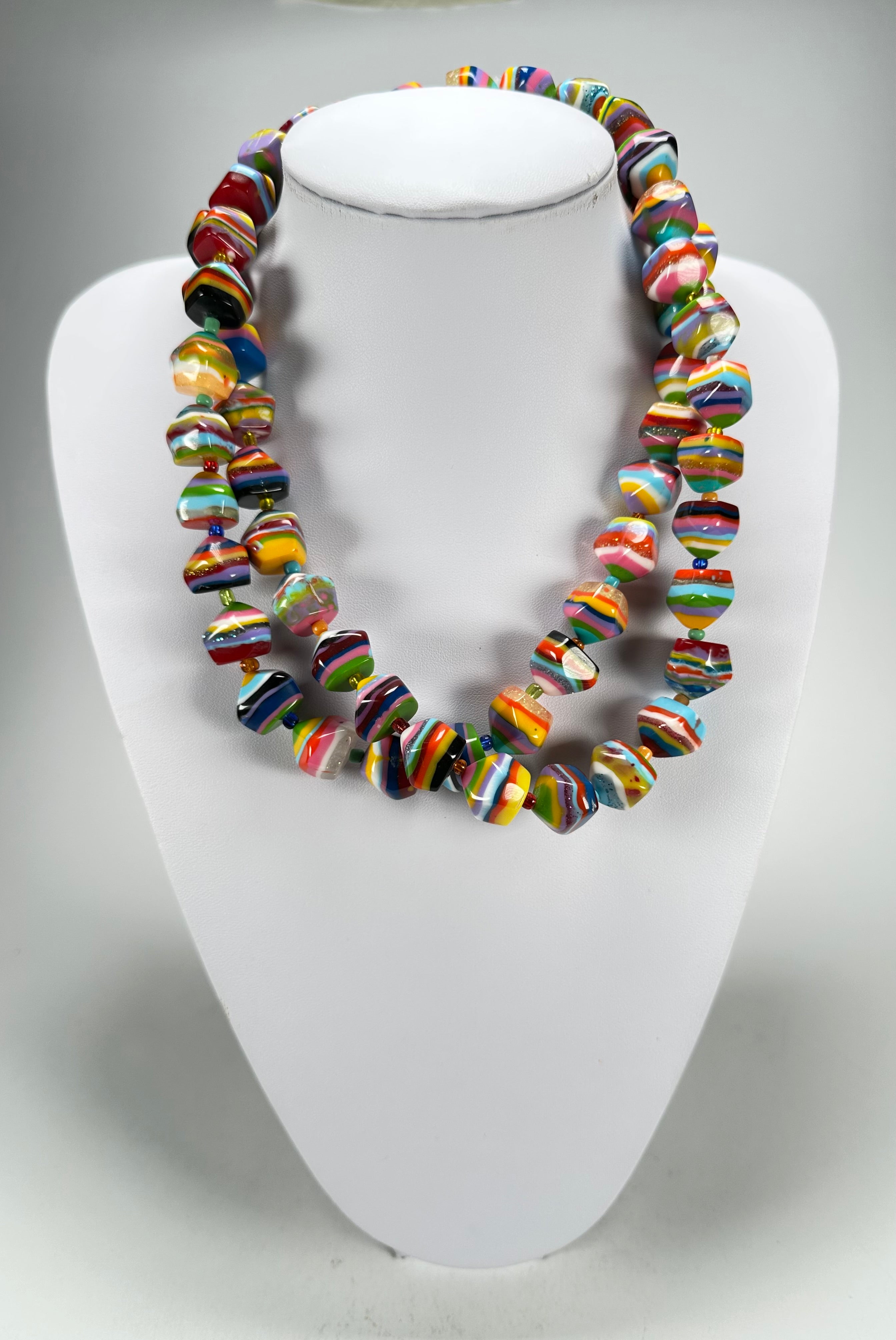 Jackie Brazil "Camille" Liquorice Stripes x Kandinsky Small Stones 110cm Necklace ( N0078 )