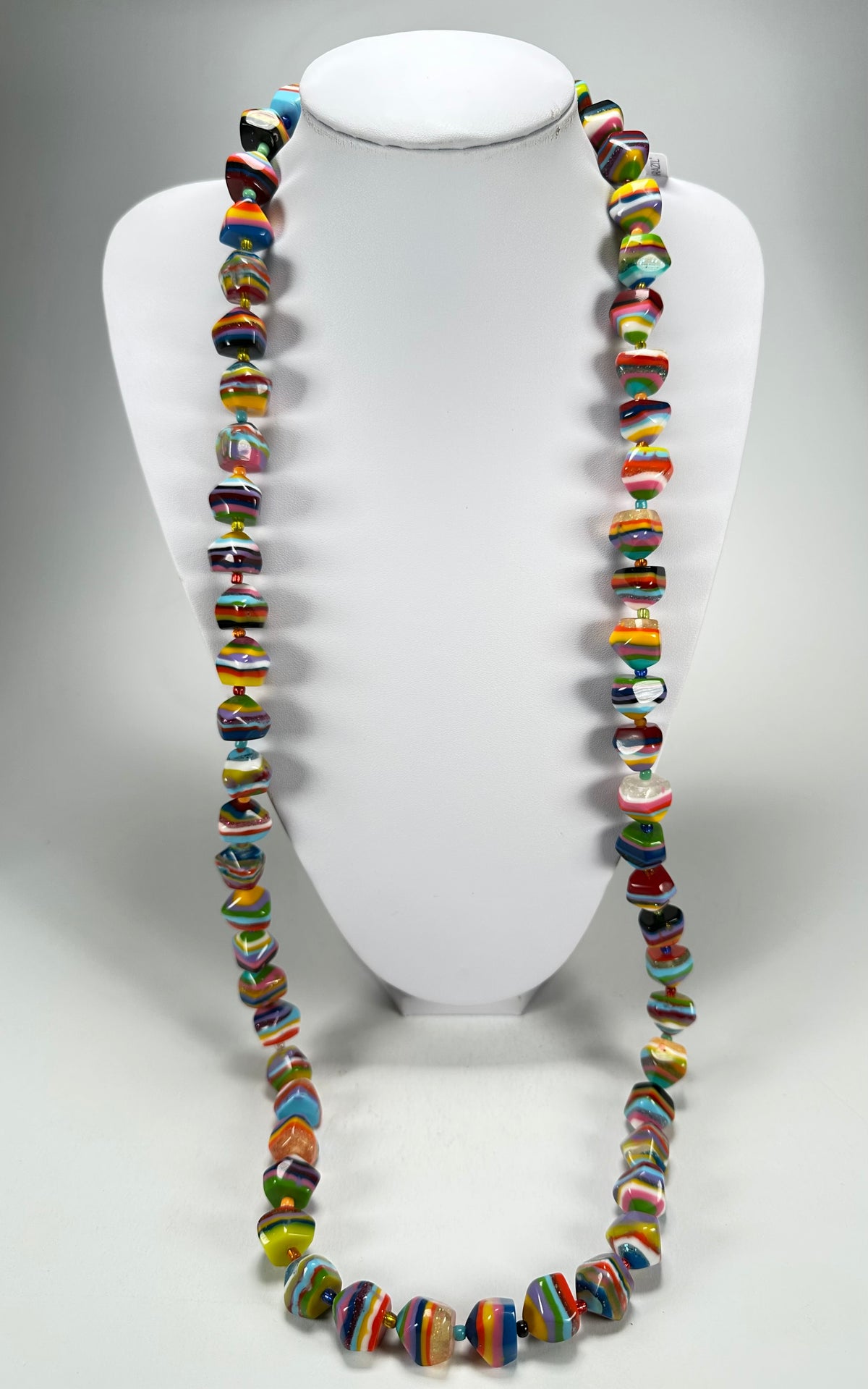 Jackie Brazil "Camille" Liquorice Stripes x Kandinsky Small Stones 110cm Necklace ( N0078 )