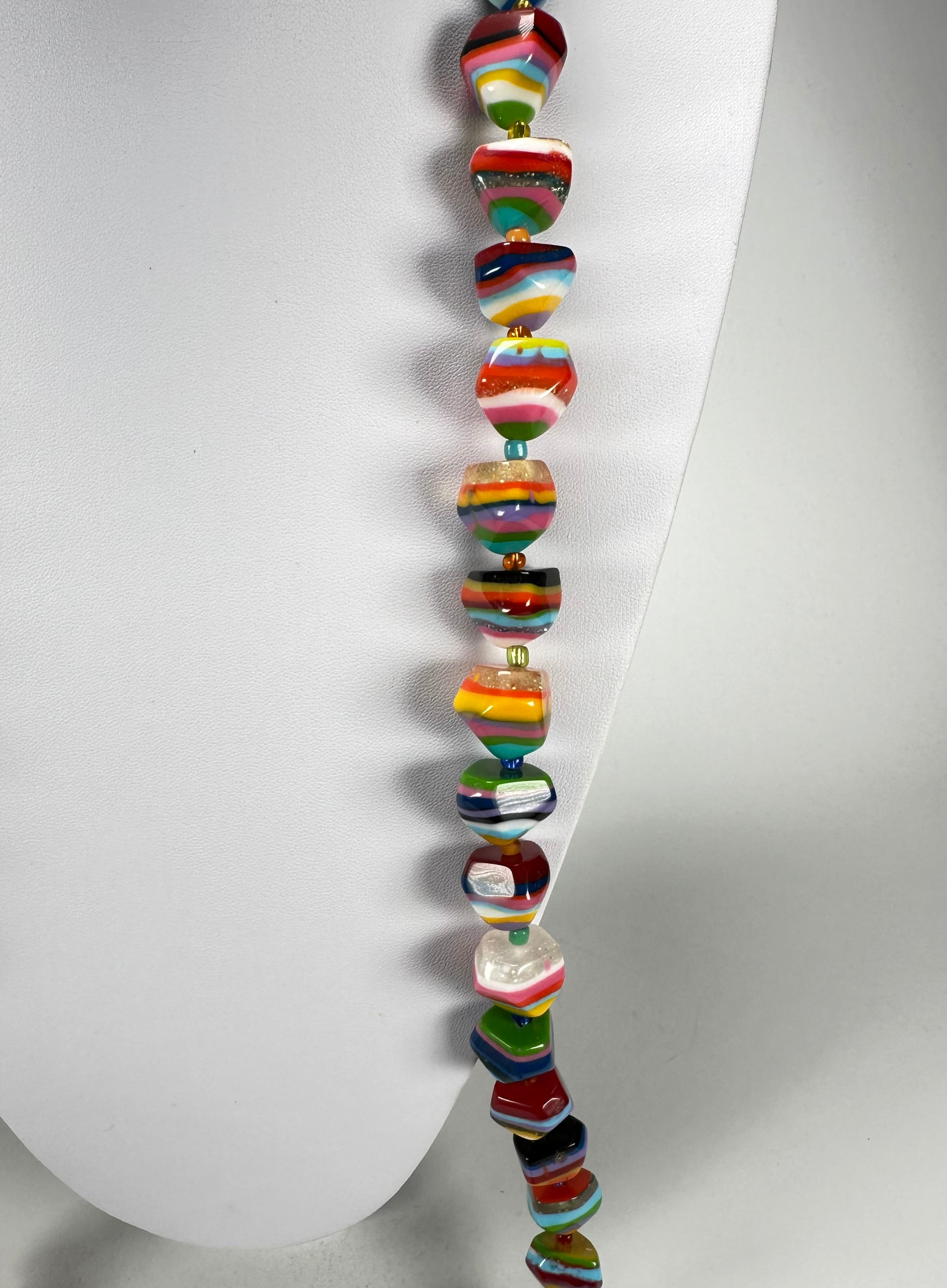 Jackie Brazil "Camille" Liquorice Stripes x Kandinsky Small Stones 110cm Necklace ( N0078 )