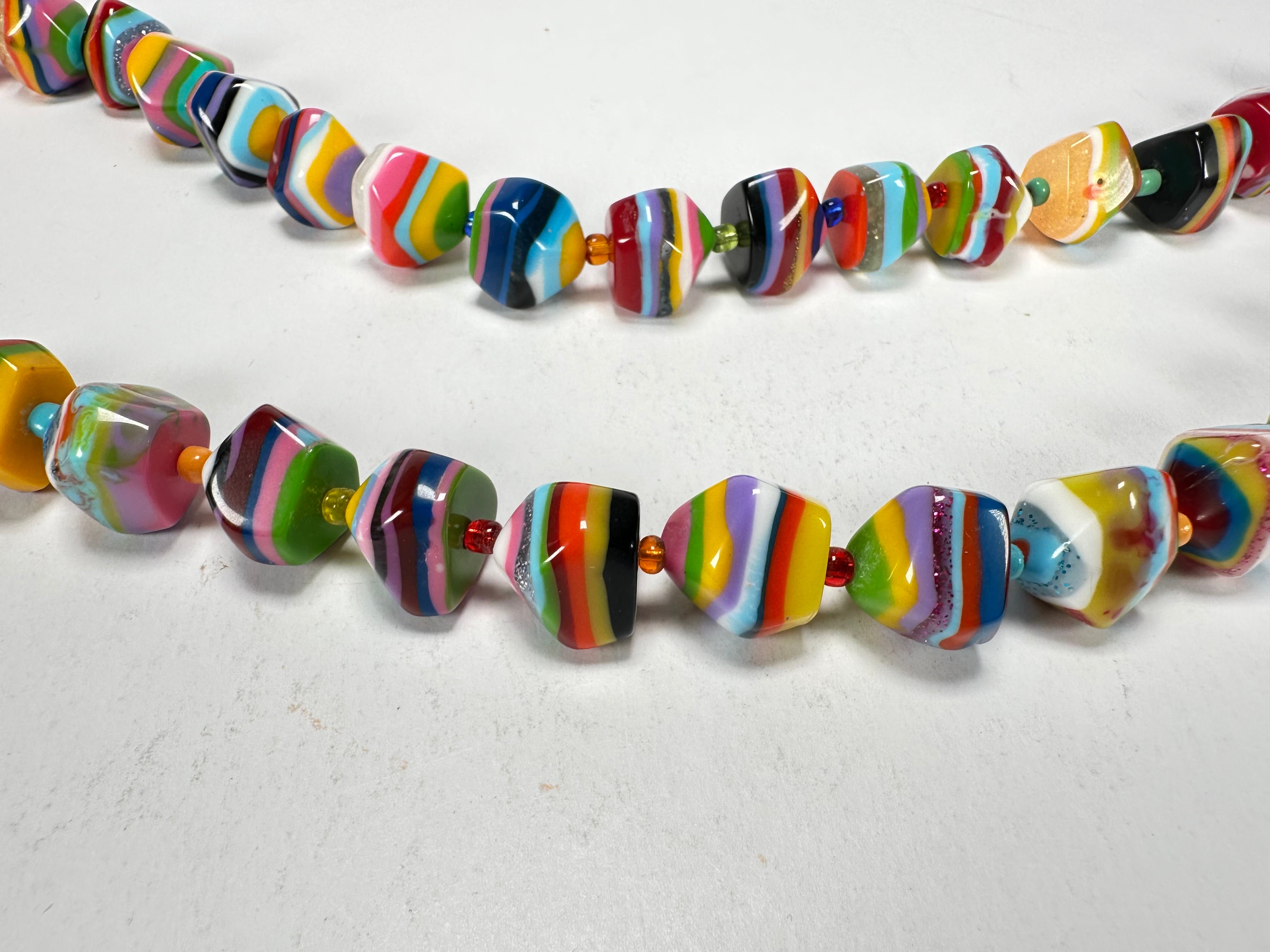 Jackie Brazil "Camille" Liquorice Stripes x Kandinsky Small Stones 110cm Necklace ( N0078 )