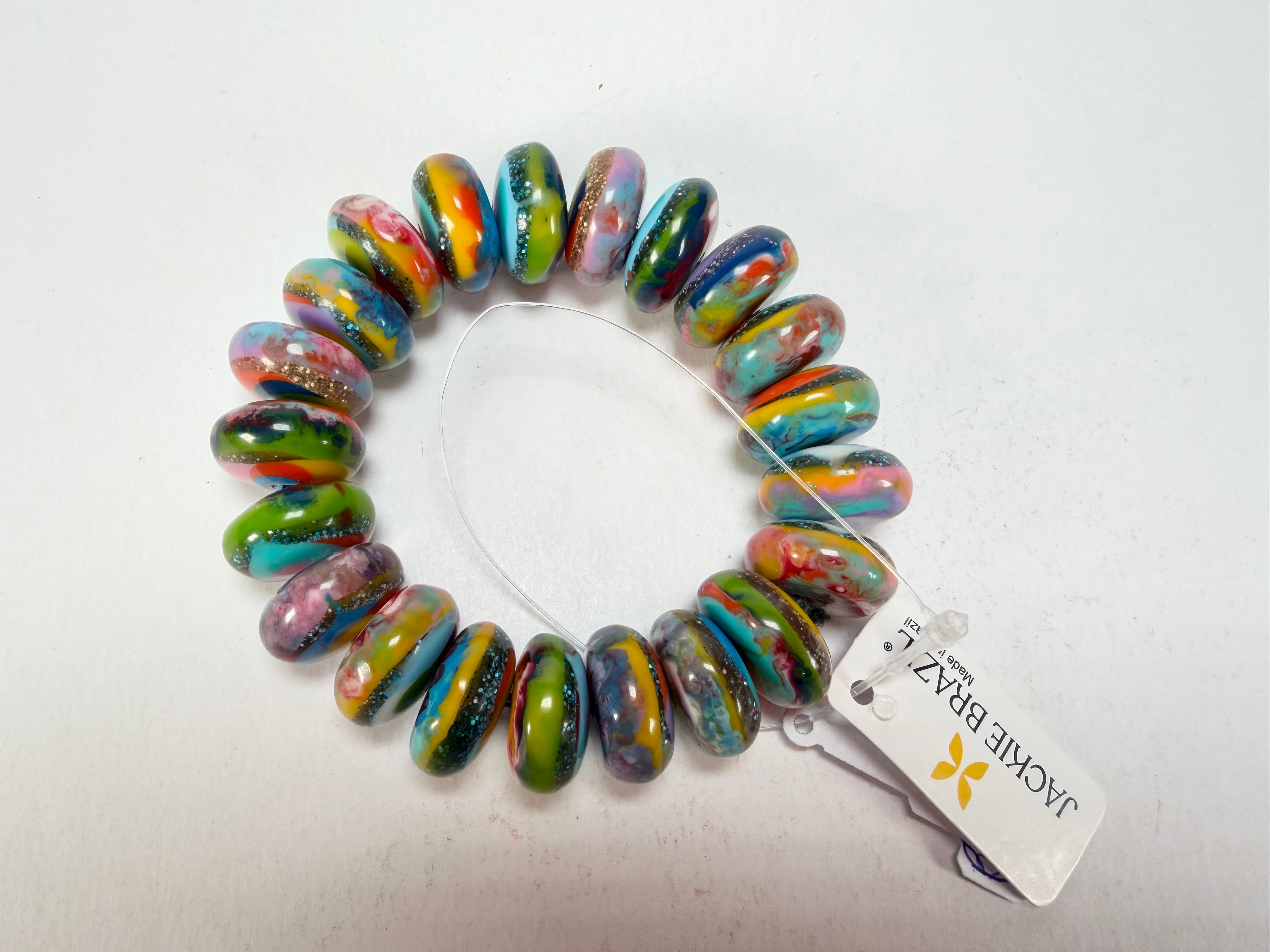 Jackie Brazil "Bela" Kandinsky Elasticated Mini Wheels Resin Bracelet ( B0920 )