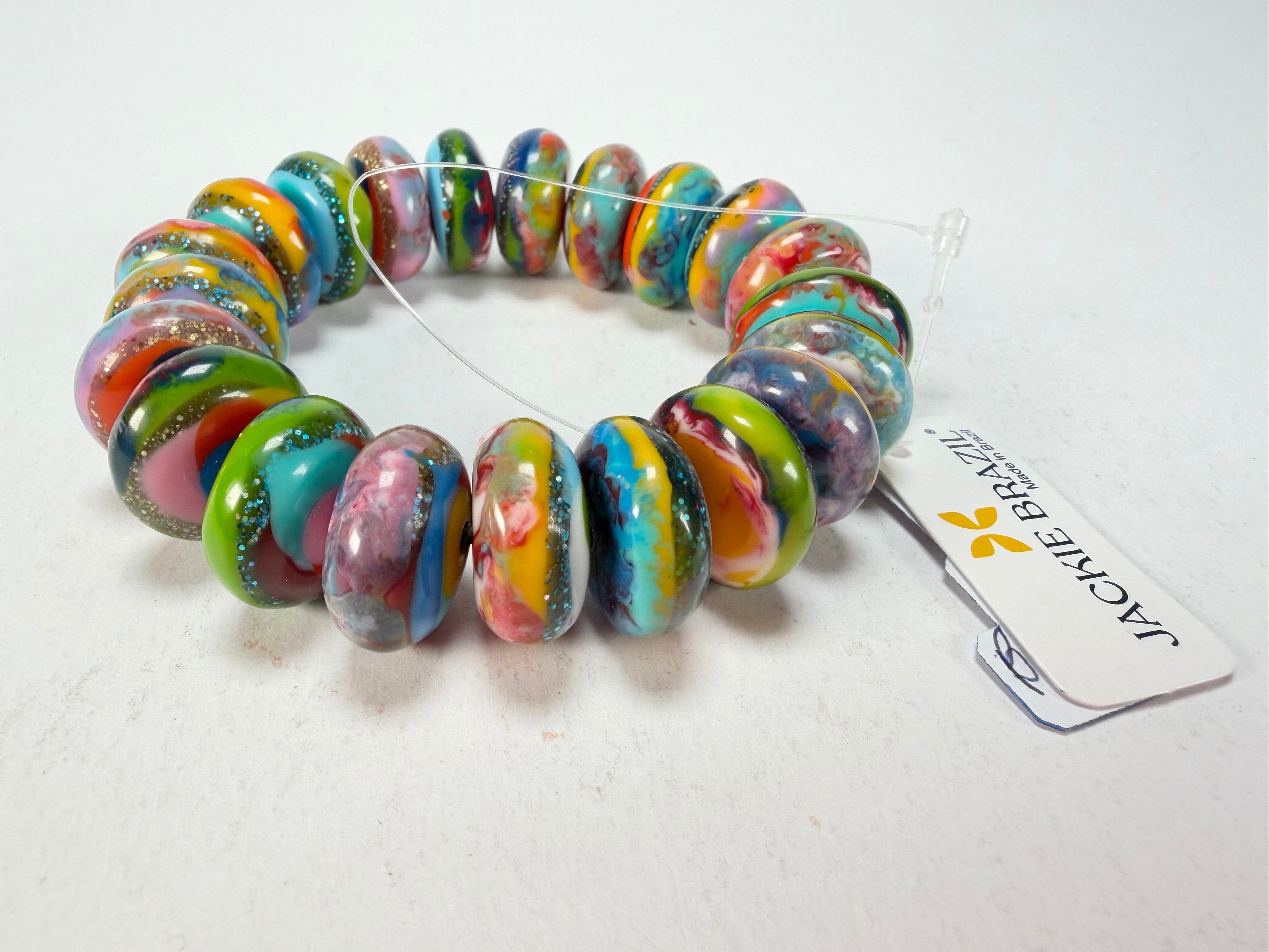 Jackie Brazil "Bela" Kandinsky Elasticated Mini Wheels Resin Bracelet ( B0920 )