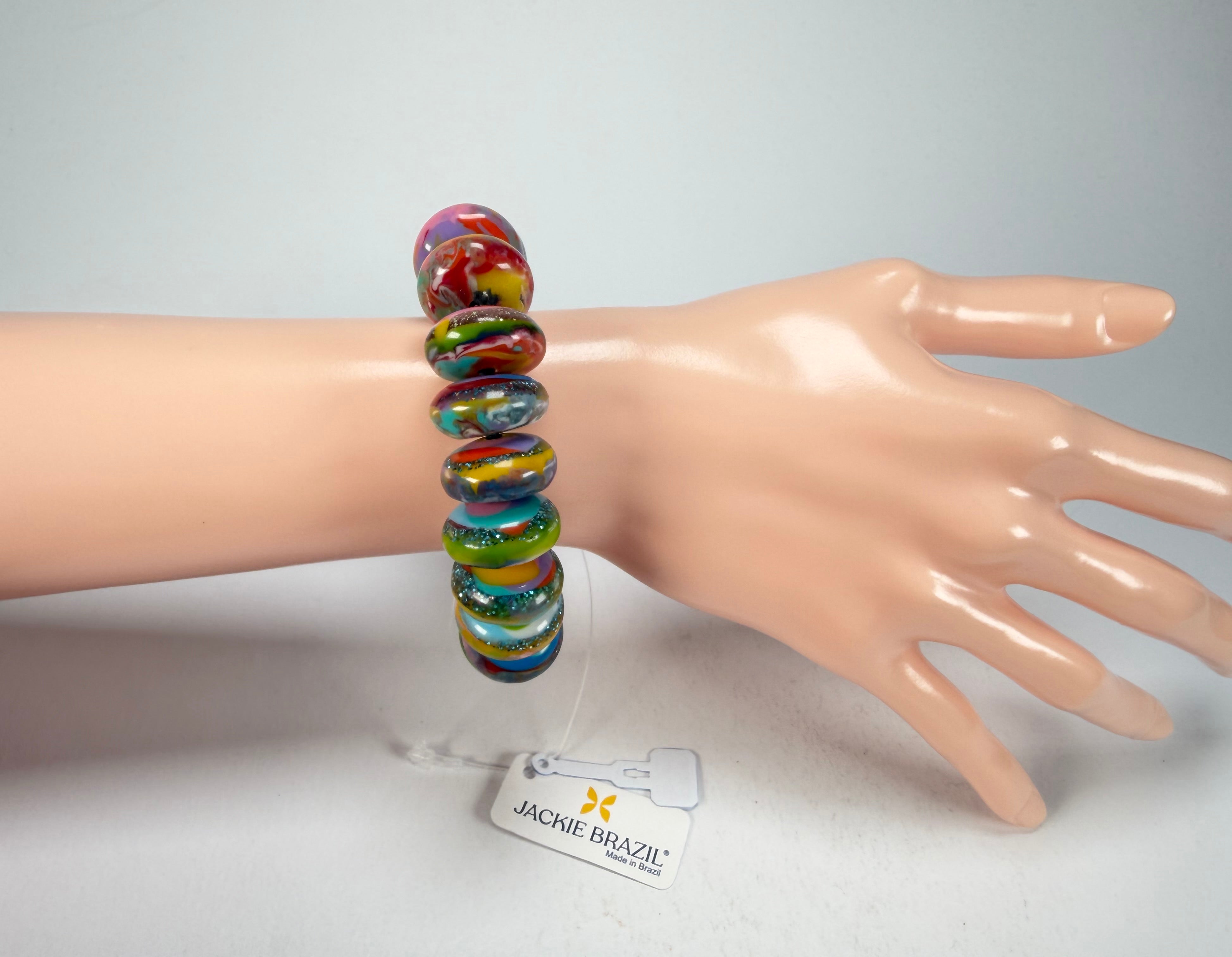 Jackie Brazil "Bela" Kandinsky Elasticated Mini Wheels Resin Bracelet ( B0920 )